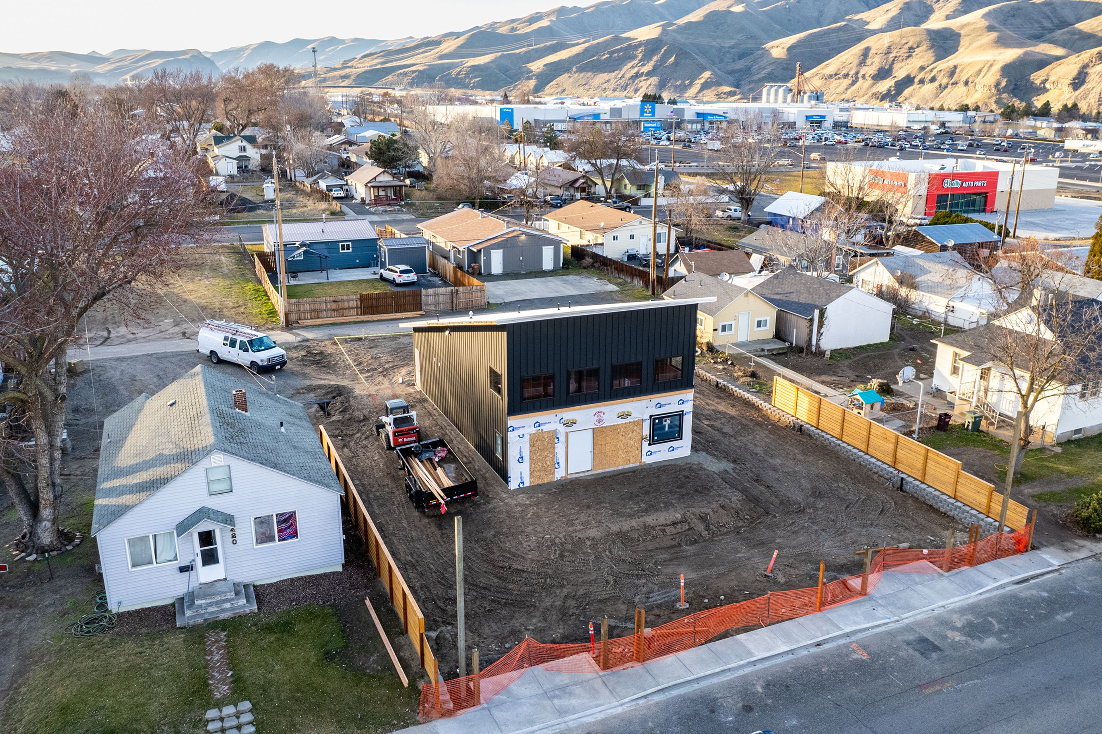 Construction is underway for a building that will house a bar in a new food truck court at 416 Fifth St. in Clarkston. The location is across the street from the shopping complex where Albertsons is.