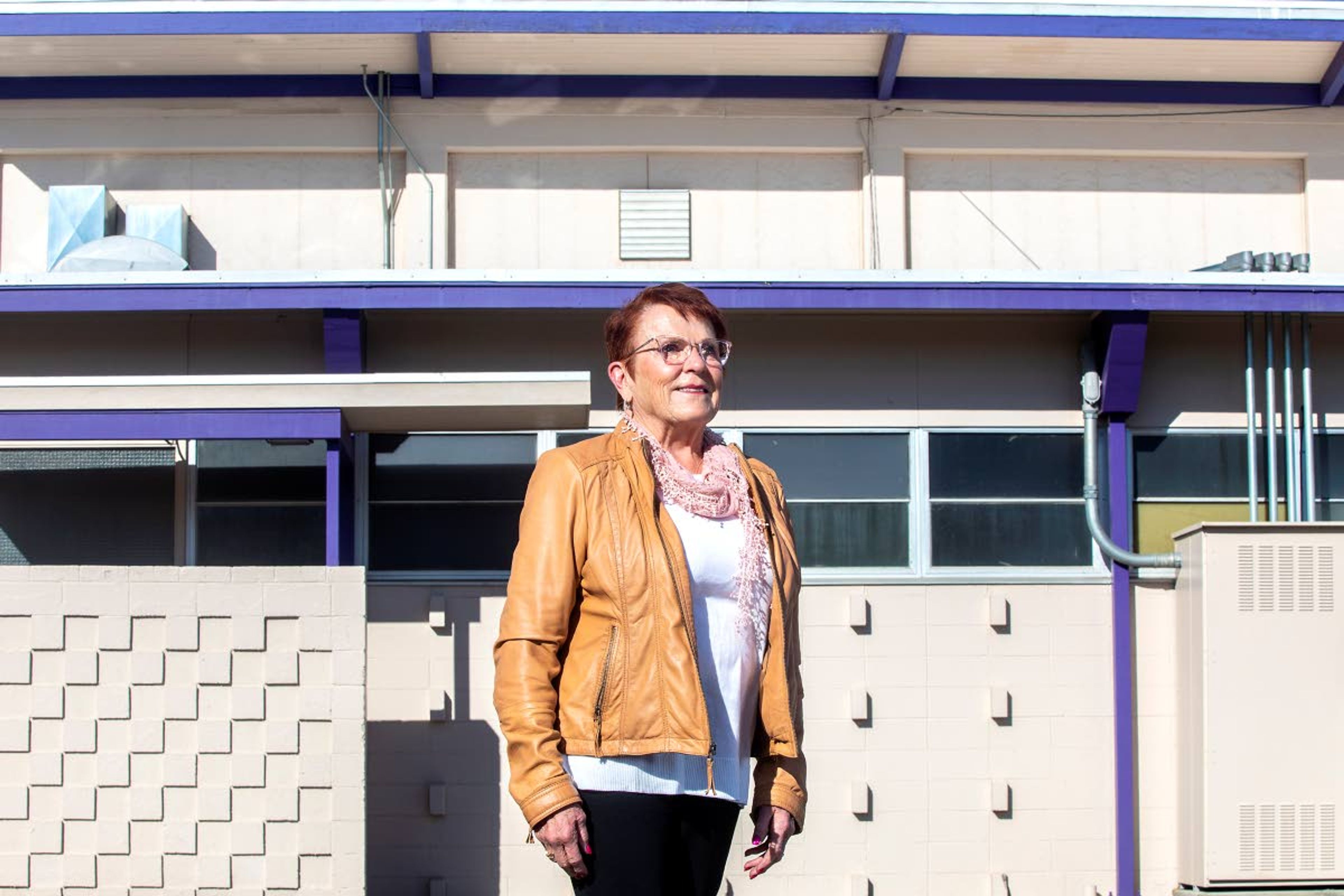 Melva Prasil stands Friday in front of where the kitchen will be after the Boys and Girls Clubs of the Lewis Clark Valley finishes renovations of Booth Hall at the old Lewiston High School.