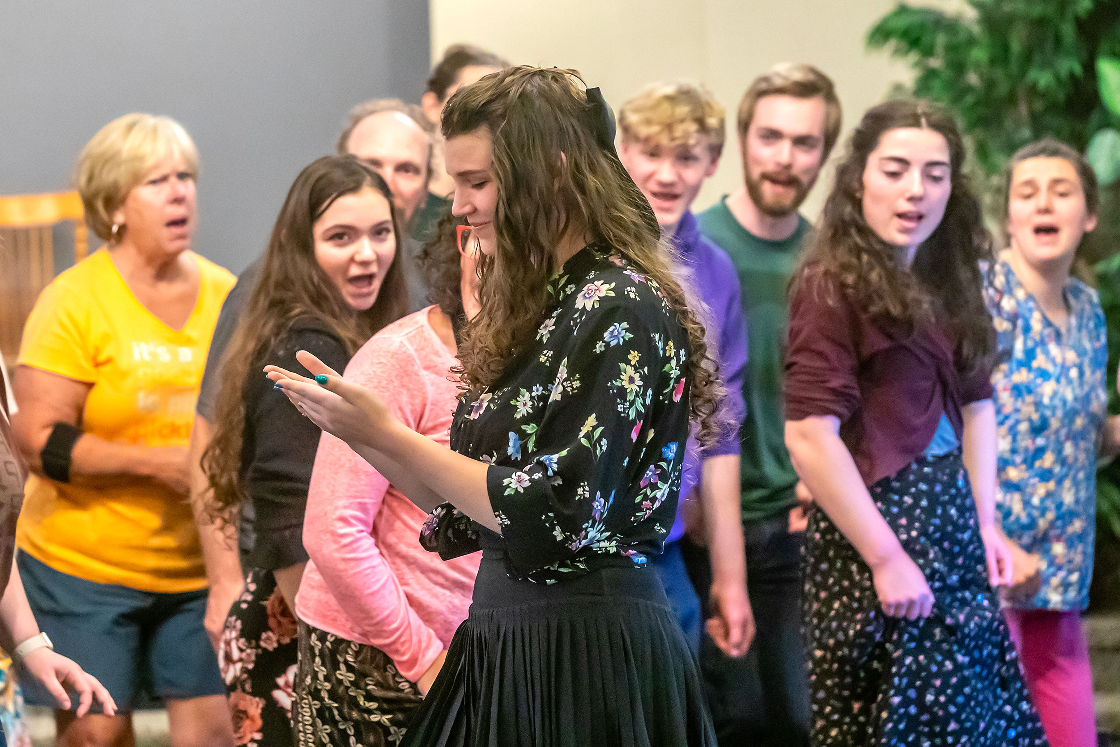 Belle Iverson plays Belle during a rehearsal for the APOD production of “Beauty and the Beast” Monday in Moscow.