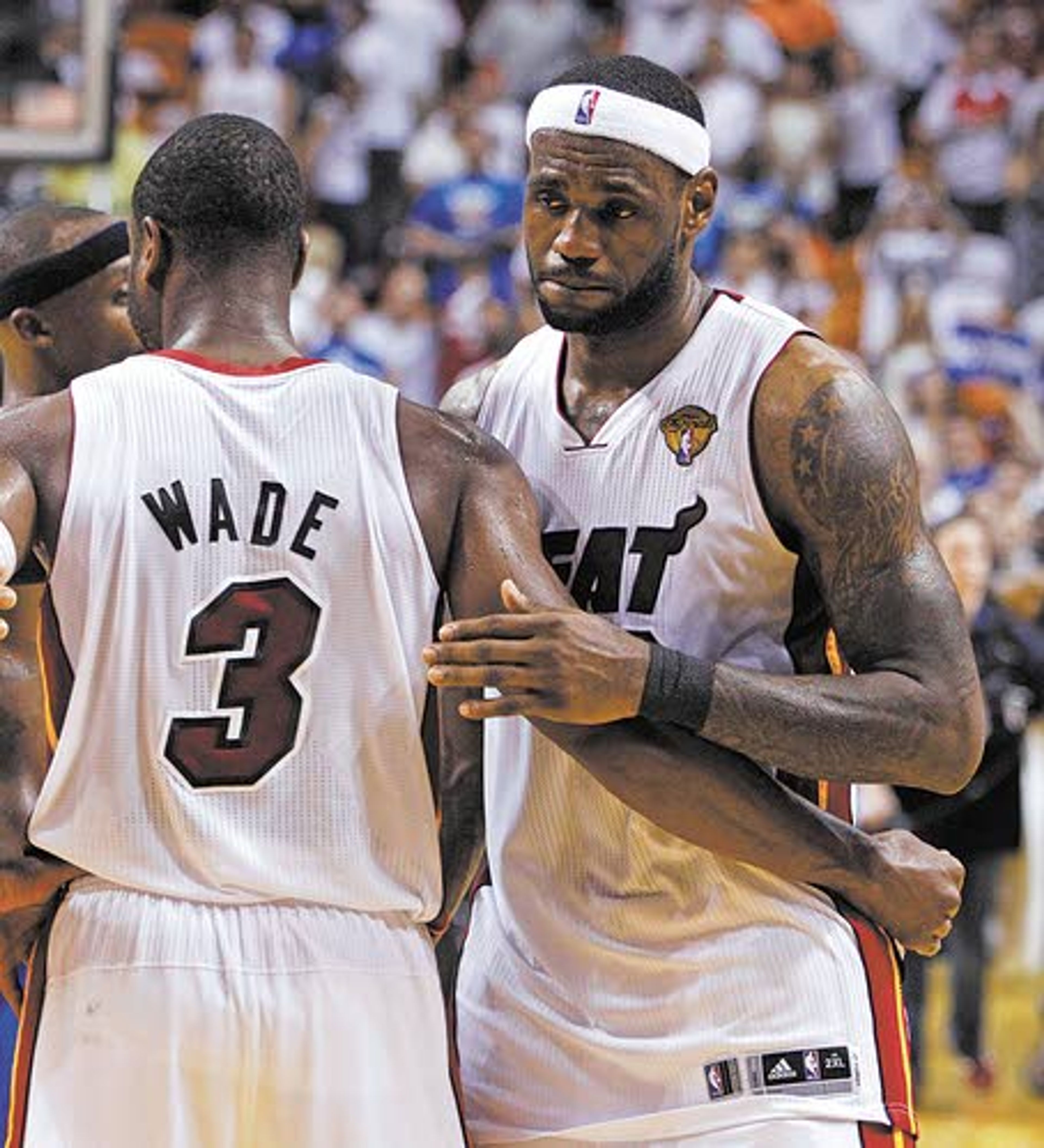 Their first season as teammate didn’t end the way LeBron James (right) and Dwyane Wade had hoped it would.