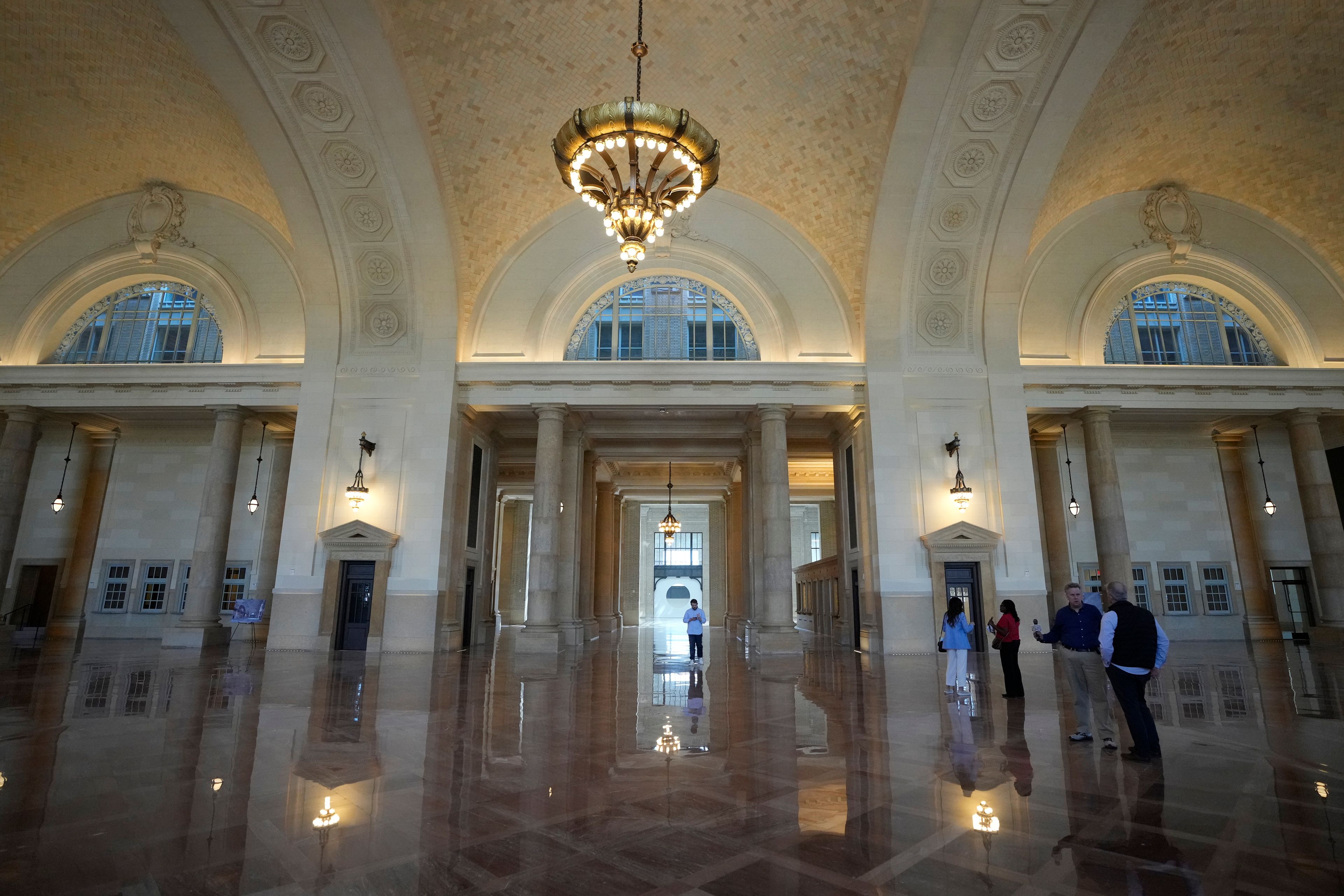 The interior of the Michigan Central Station is seen, Monday, May 13, 2024 in Detroit. A once hulking scavenger-ravaged monolith that symbolized Detroit's decline reopens this week after a massive six-year multimillion dollar renovation by Ford Motor Co., which restored the Michigan Central Station to its past grandeur with a focus squarely on the future of mobility.