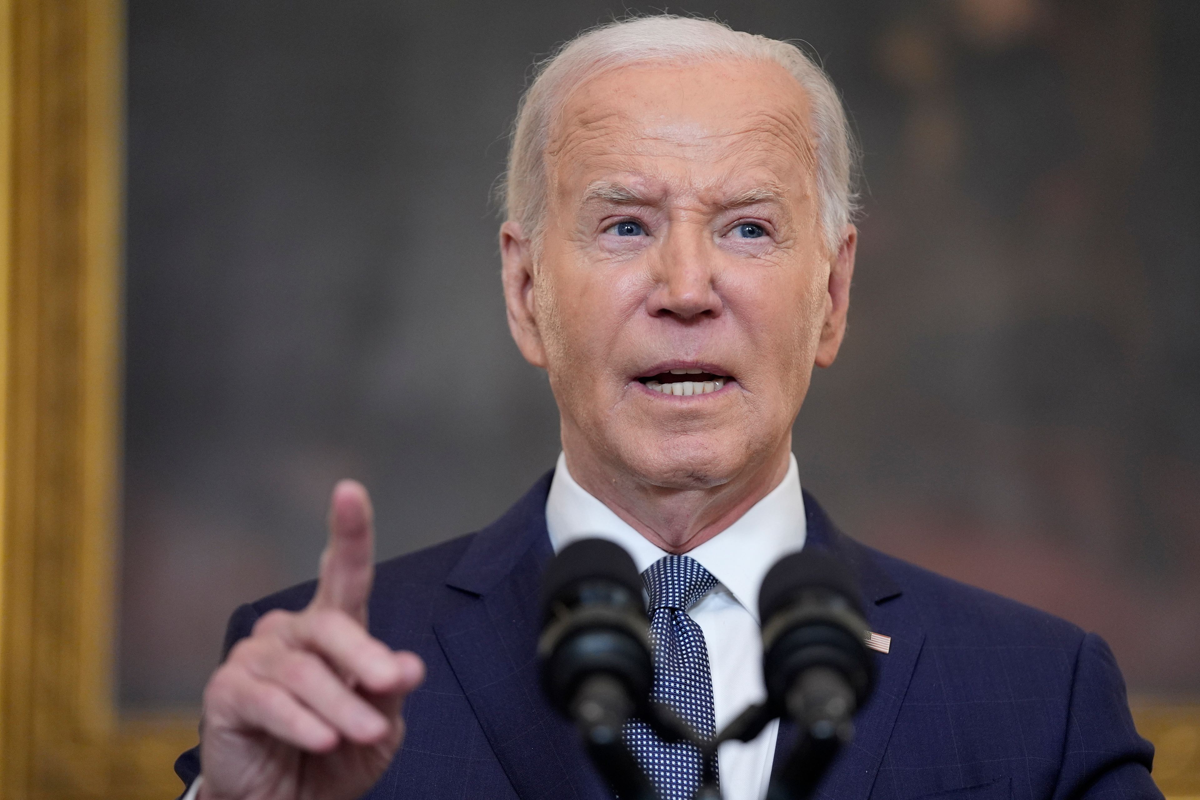 President Joe Biden delivers remarks on the verdict in former President Donald Trump's hush money trial and on the Middle East, from the State Dining Room of the White House, Friday, May 31, 2024, in Washington. (AP Photo/Evan Vucci)