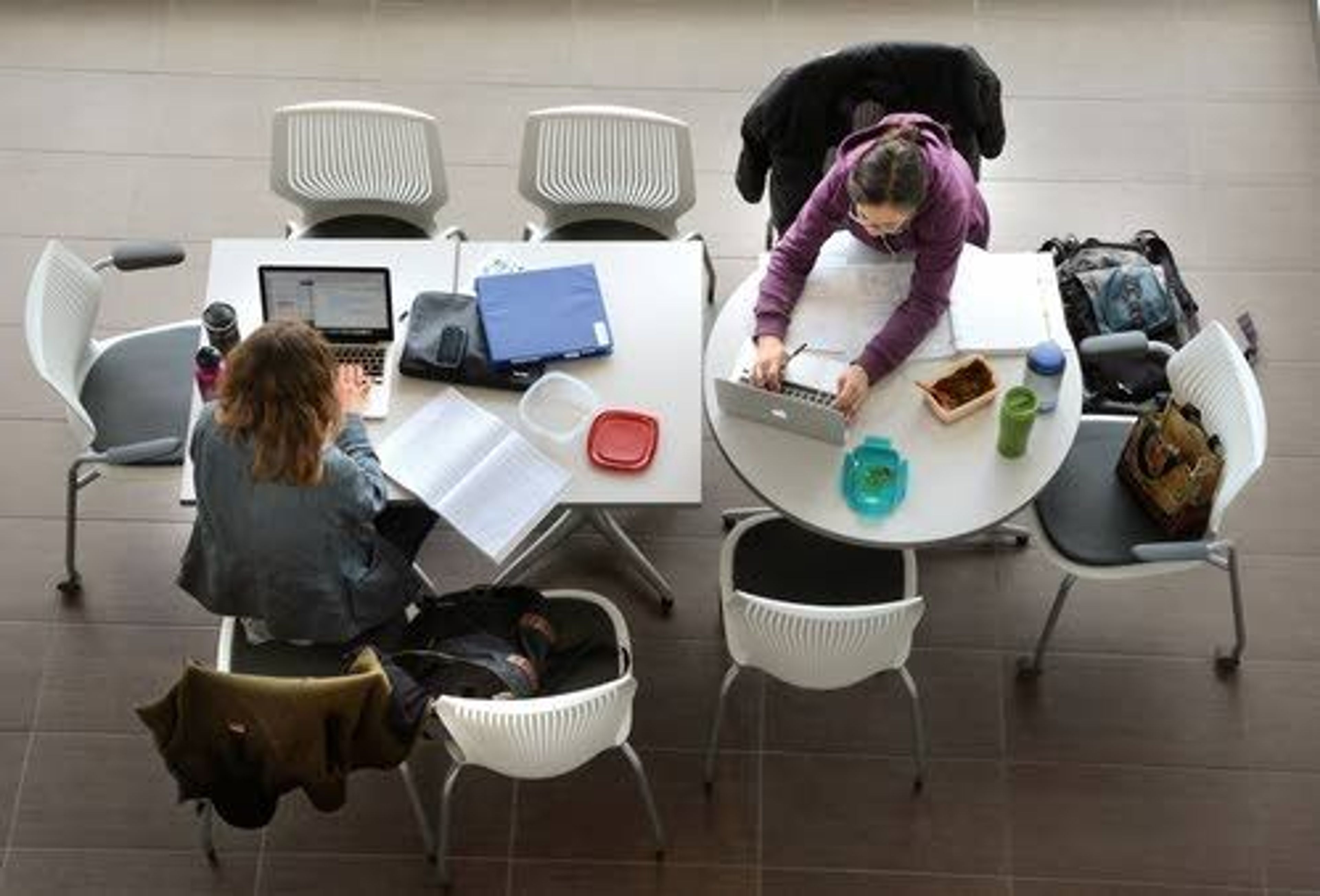 The buildings at Washington State University’s Elson S. Floyd College of Medicine are large and modern, with many bright spaces for students to spend quiet time on their work.