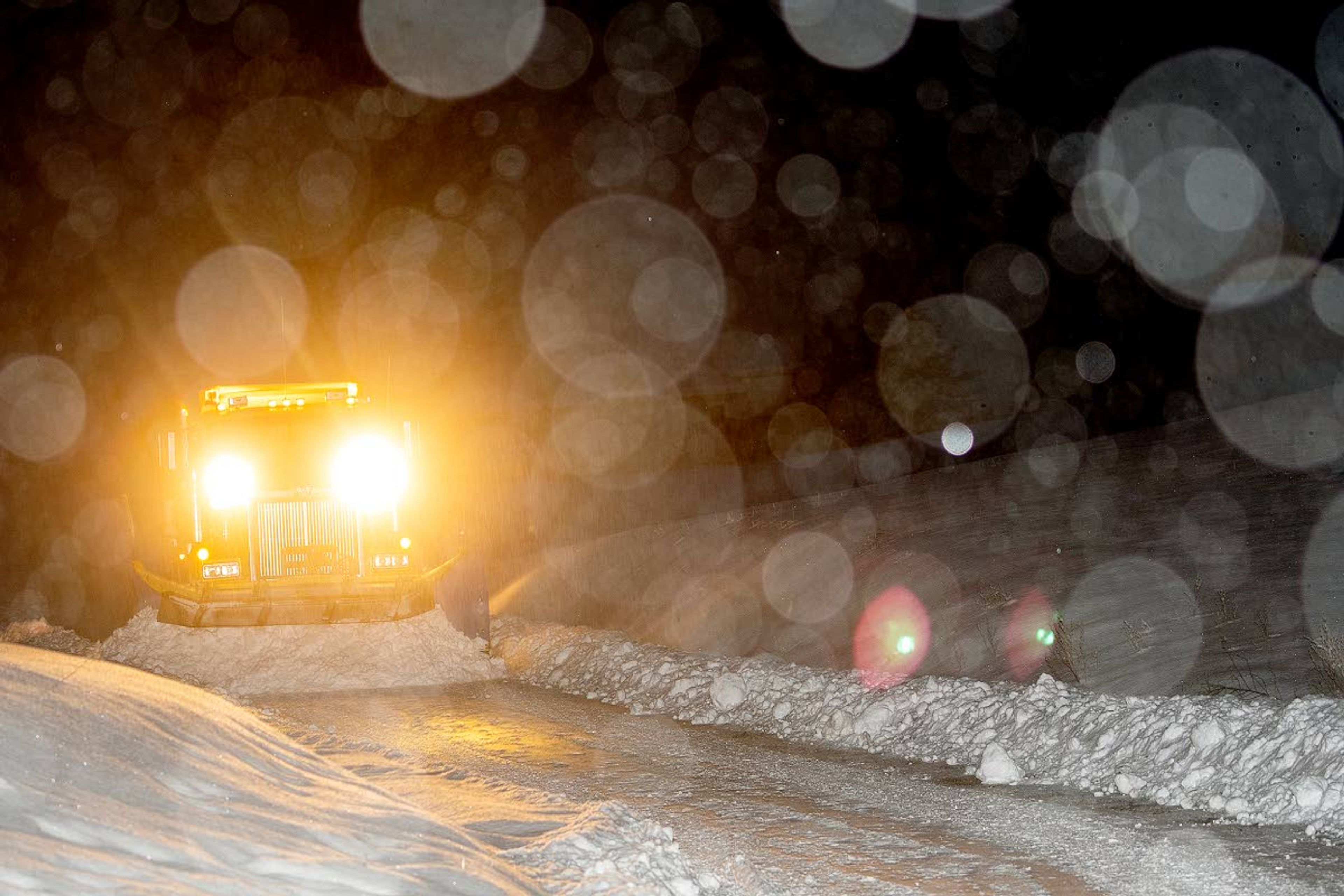 Cody Bailey clears off a section of road north of Genesee on Wednesday morning. Bailey started his route just after 4 a.m. on Wednesday and expected to clear snow off of about 60 miles of road depending on how much more snow would fall through the morning and afternoon.