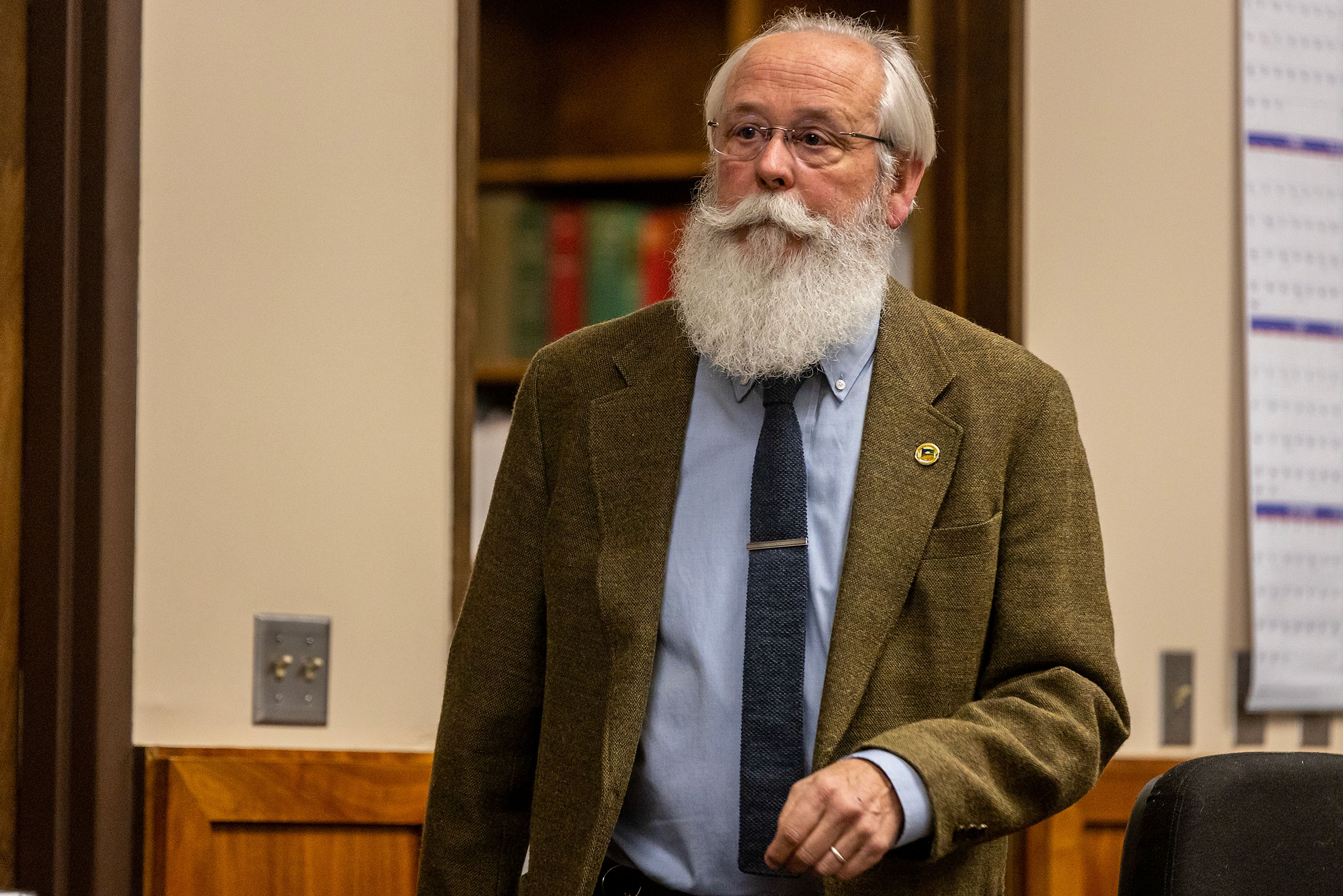 Latah County Prosecutor Bill Thompson walks through the courtroom before a hearing Tuesday, June 27, 2023, at the Latah County Courthouse in Moscow.