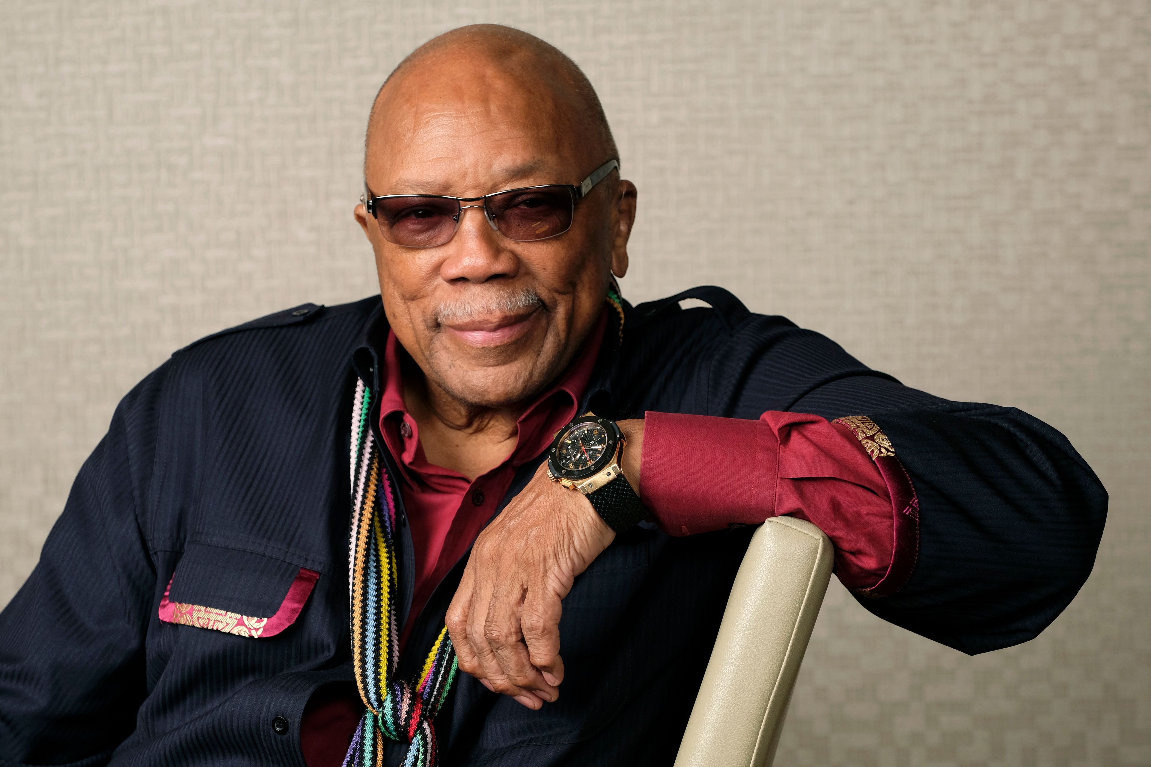 FILE - Music producer Quincy Jones poses for a portrait to promote his documentary "Quincy" during the Toronto Film Festival on Sept. 7, 2018, in Toronto. (Photo by Chris Pizzello/Invision/AP, File)