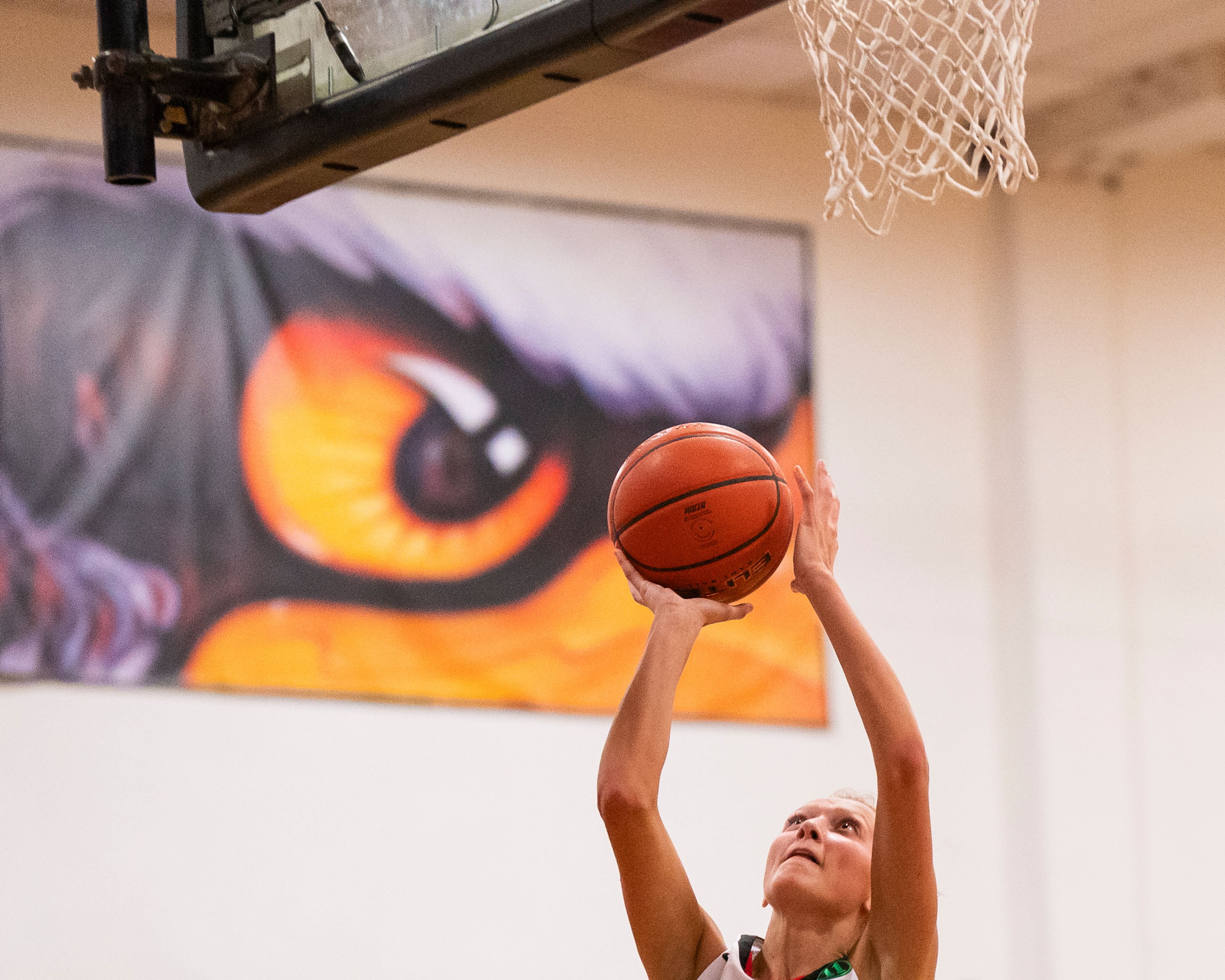 Clarkston’s Eloise Teasley (20) goes up for a shot during their game against West Valley on Tuesday at Clarkston High School.