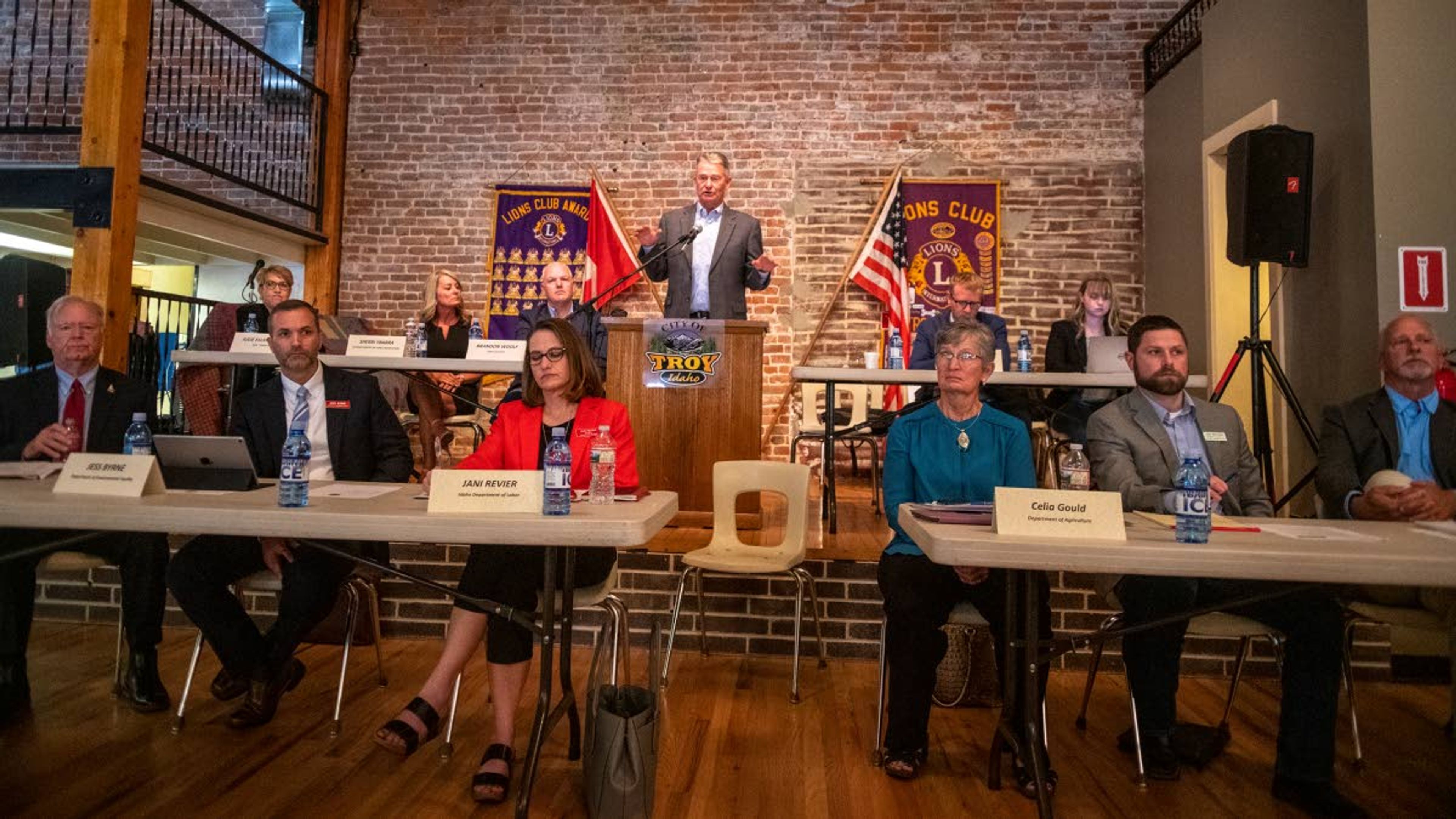 Idaho Gov. Brad Little, center, responds to a question about Idaho’s education curriculum that was proposed by an audience member during Little’s "Capital for a Day" tour at Troy’s Lion Club on Thursday morning.