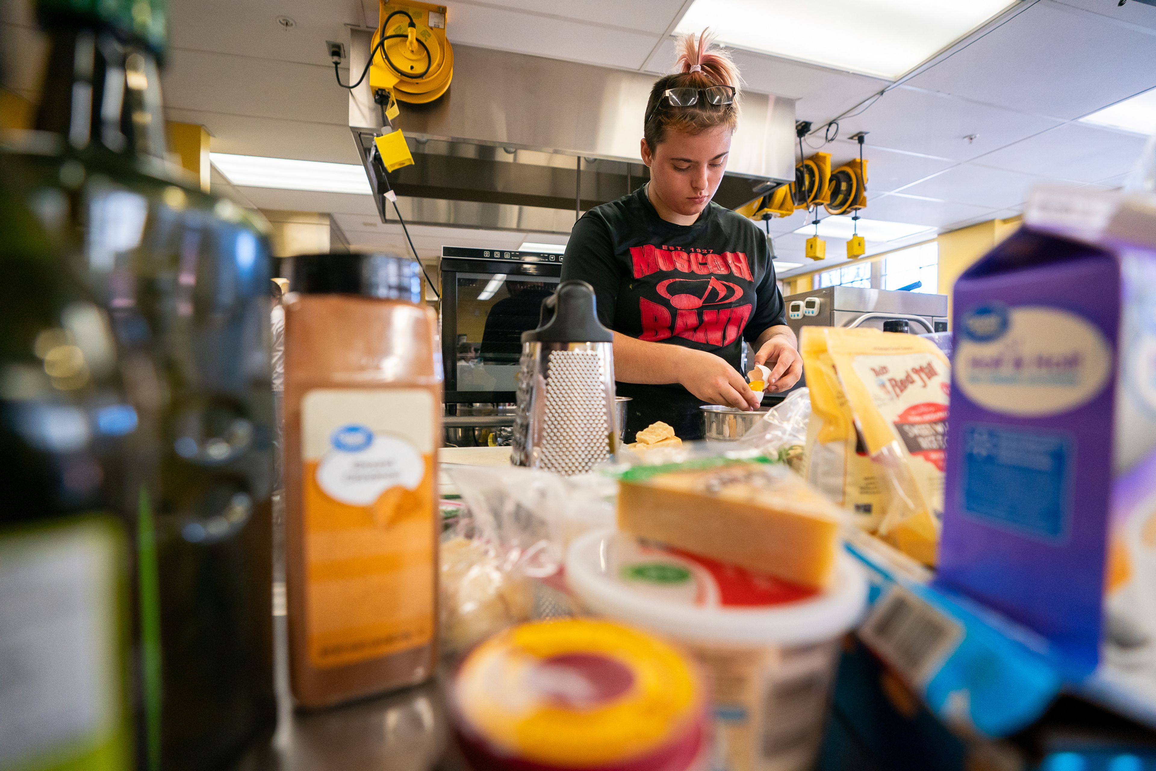 Stormy Bymers, 16, of Moscow works on making a greek pastitsio during the final day of the 2023 Pizza-ology Camp on Wednesday at the Carmelita Spencer Food Laboratory in Moscow.