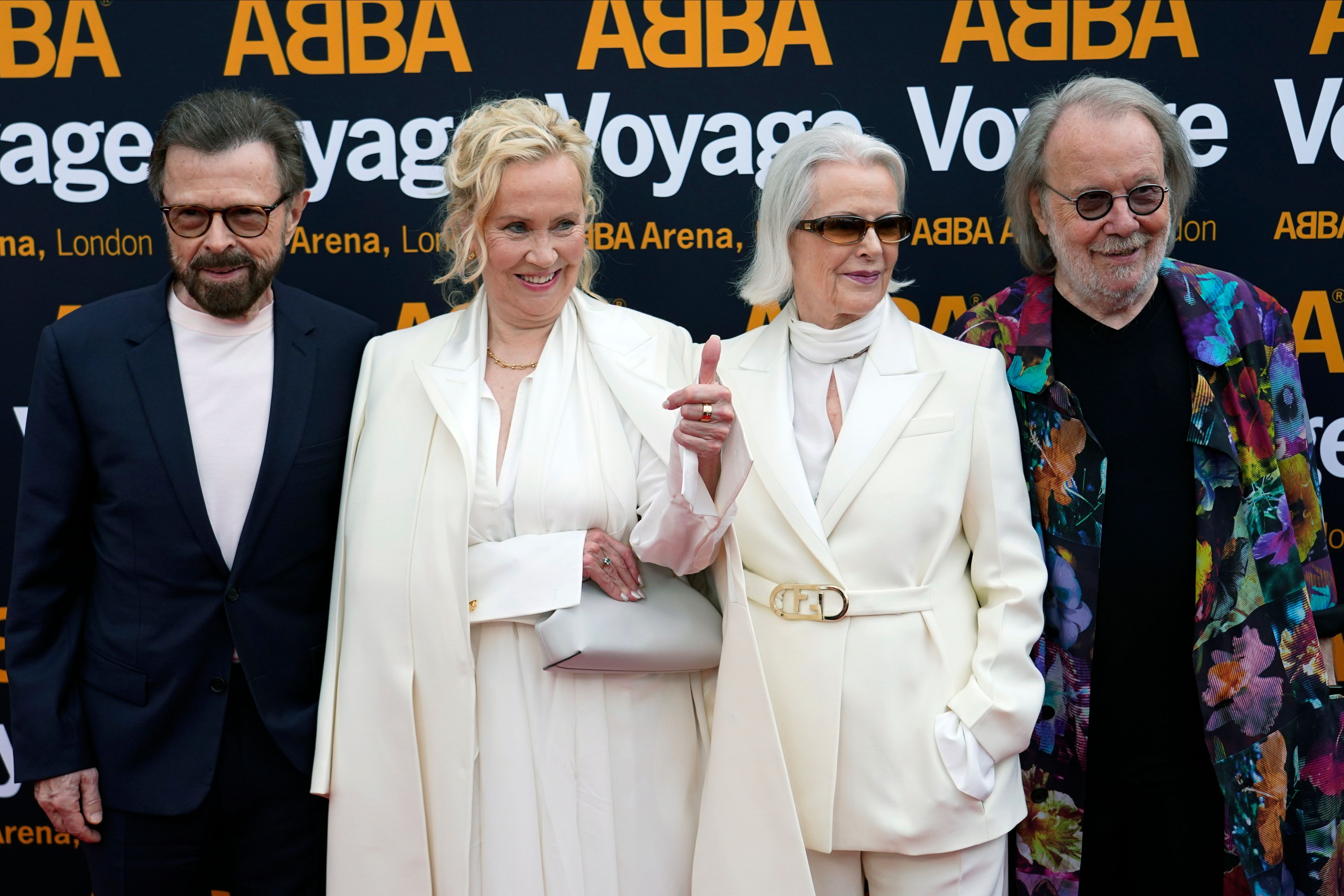 FILE - Members of ABBA, from left, Bjorn Ulvaeus, Agnetha Faltskog, Anni-Frid Lyngstad and Benny Andersson arrive for the ABBA Voyage concert at the ABBA Arena in London, Thursday May 26, 2022. The four members of the Swedish pop quartet who triumphed at the 1974 Eurovision Song Contest with the peppy love song “Waterloo” will be given one of the most prestigious knighthoods in Sweden at a ceremony on Friday, May 31, 2024.