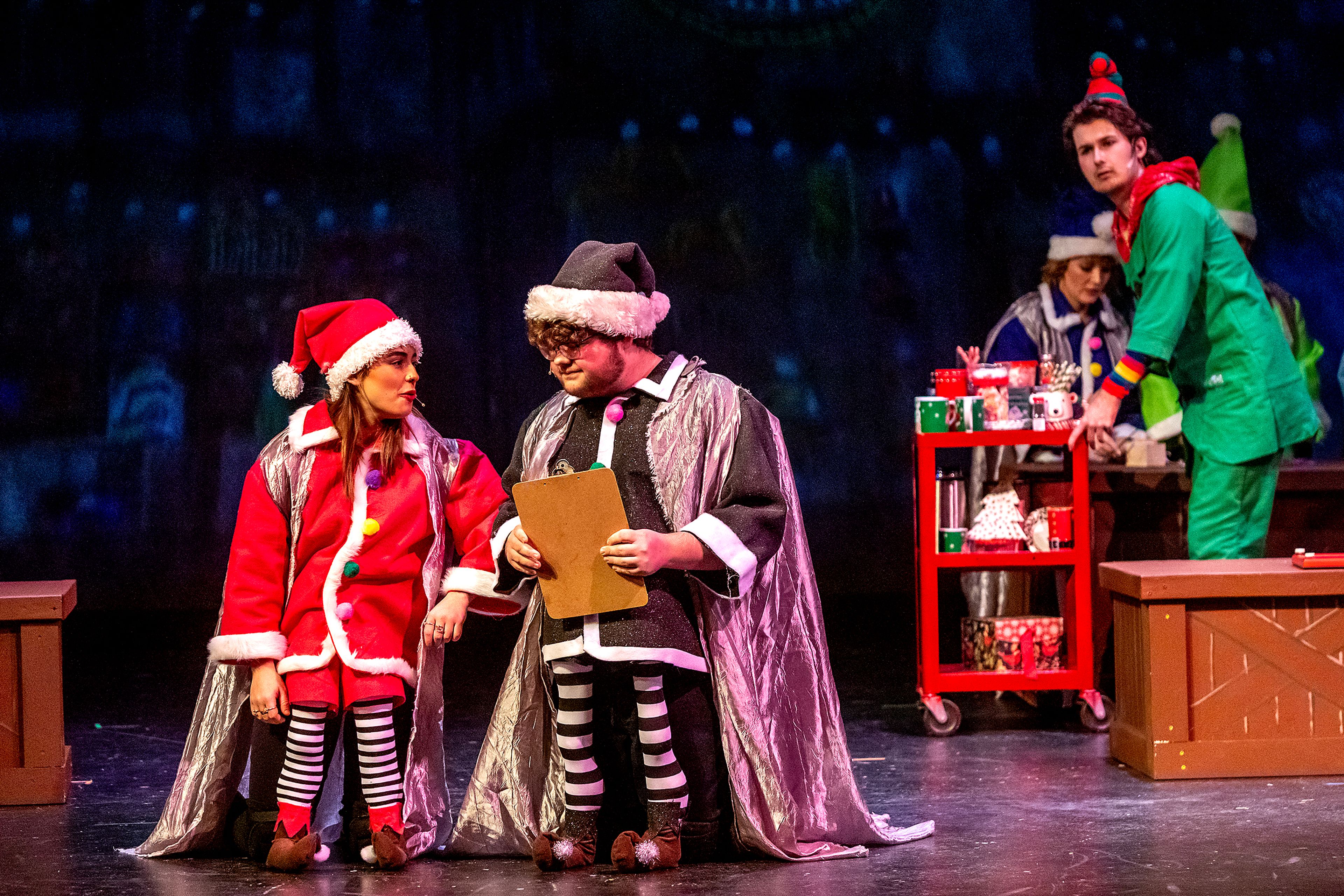 Buddy, played by Alex Everett, overhears that he is not an elf at a rehearsal for the Civic Theatre production of “Elf” at the old Lewiston High School on Monday.