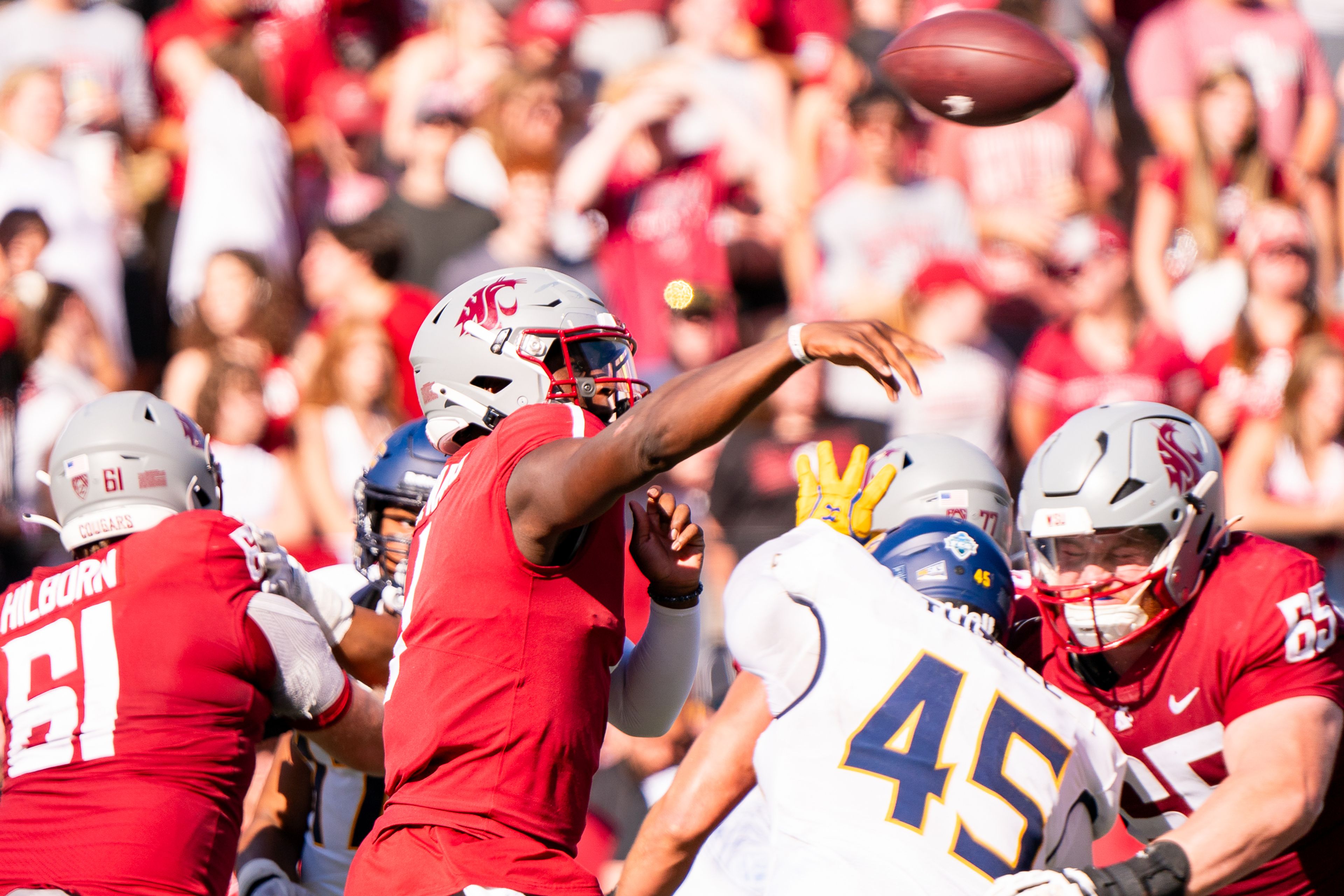 Washington State quarterback Cameron Ward (1) throws a pass during a game against Northern Colorado on Sept. 16 at Gesa Field in Pullman.