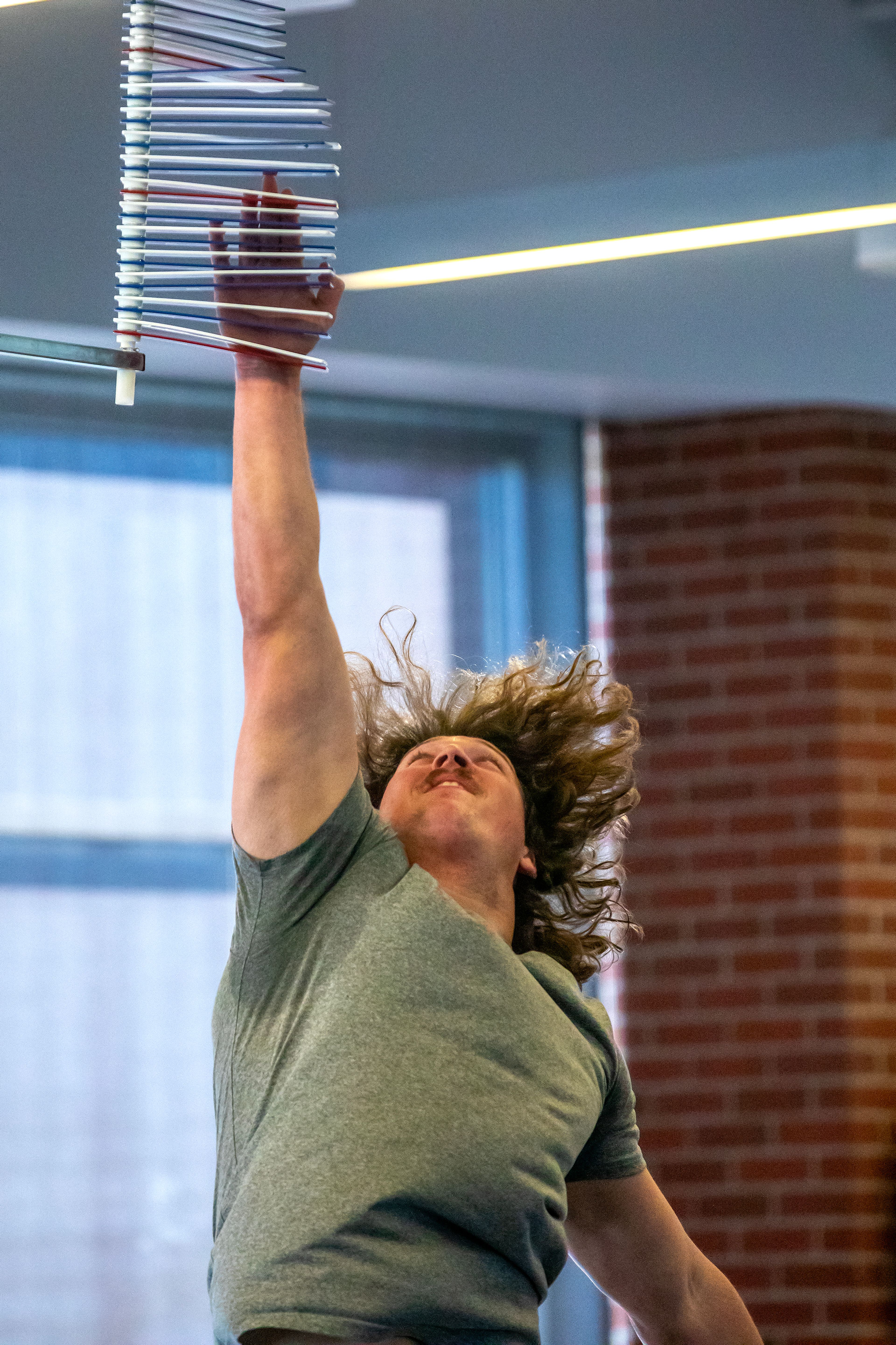 Washington State defensive end Andrew Edson tests his vertical jump during WSU's Pro Day on Friday in Pullman.