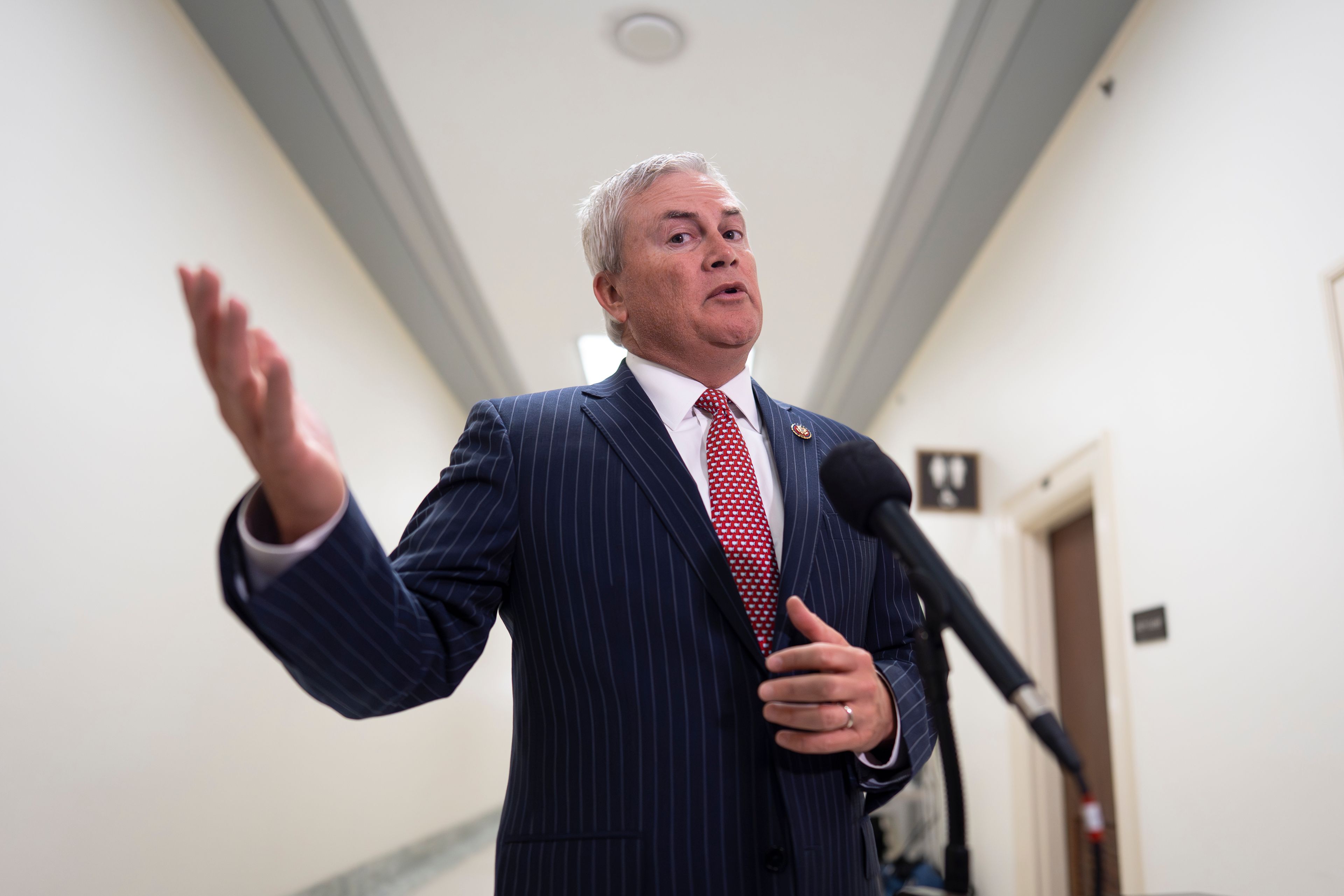 FILE - House Oversight Committee Chairman James Comer, R-Ky., speaks to reporters at the Capitol in Washington, July 16, 2025. (AP Photo/J. Scott Applewhite, File)