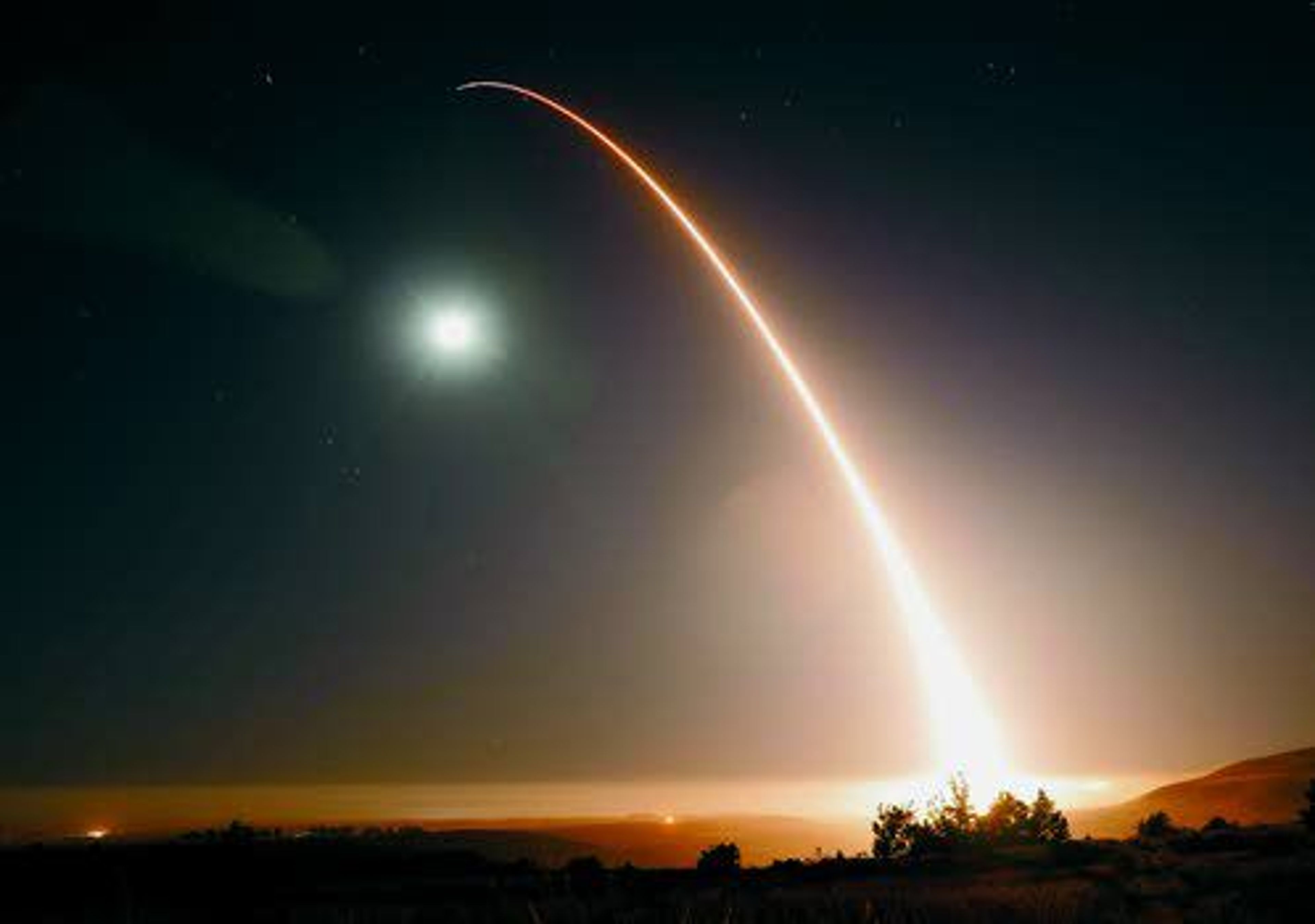 An unarmed Minuteman III intercontinental ballistic missile launches during an operational test just after midnight Wednesday at Vandenberg Air Force Base, Calif.