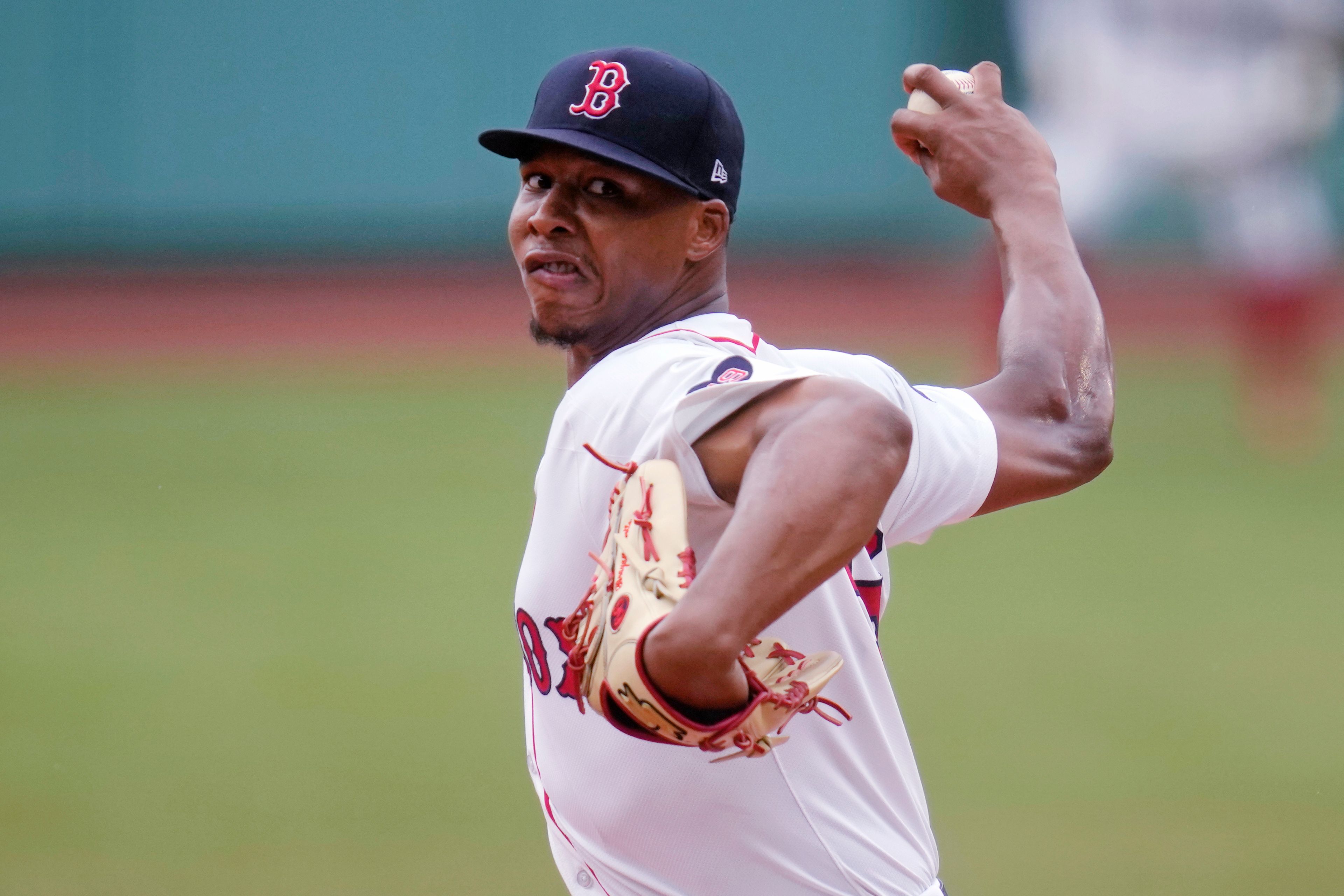 Boston Red Sox pitcher Brayan Bello delivers during the first inning of a baseball game against the Seattle Mariners, Wednesday, July 31, 2024, in Boston. (AP Photo/Charles Krupa)