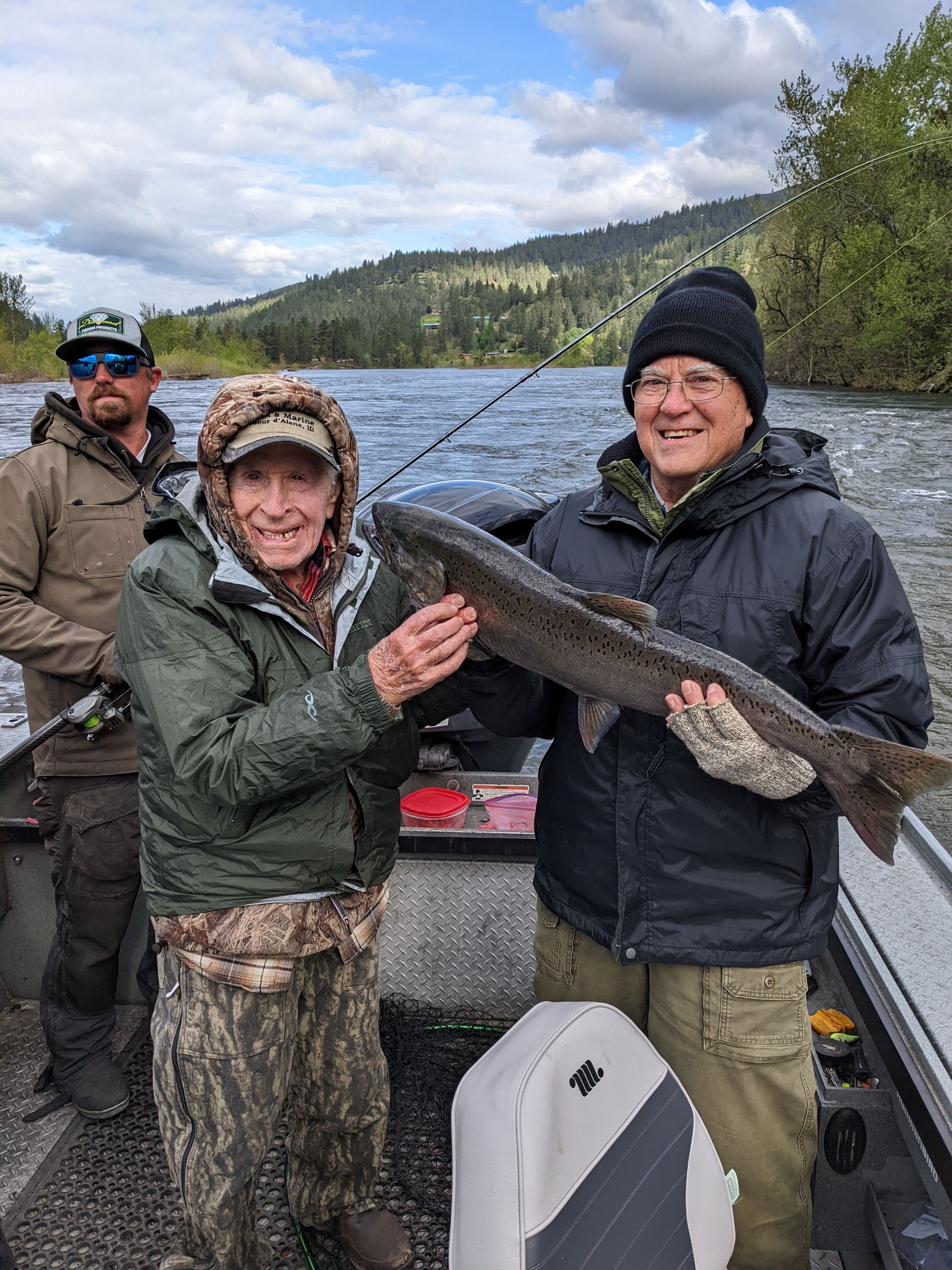 Paul Sauder and his son, David Sauder, both of Lewiston, hold a 20-pound spring chinook the 98-year-old caught last week.