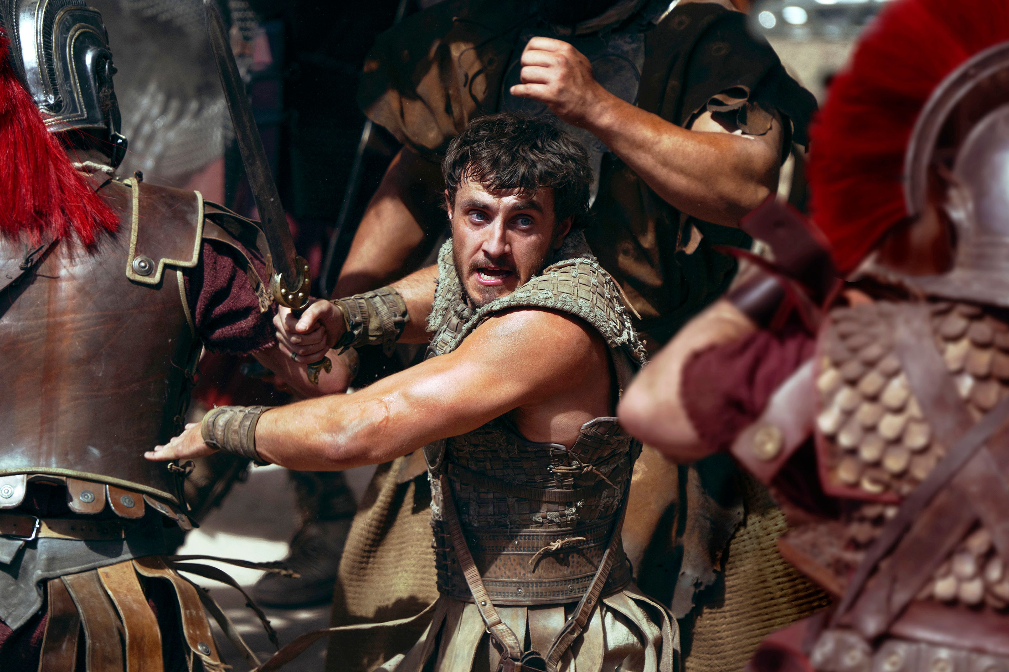 This image released by Paramount Pictures shows Paul Mescal in a scene from "Gladiator II."