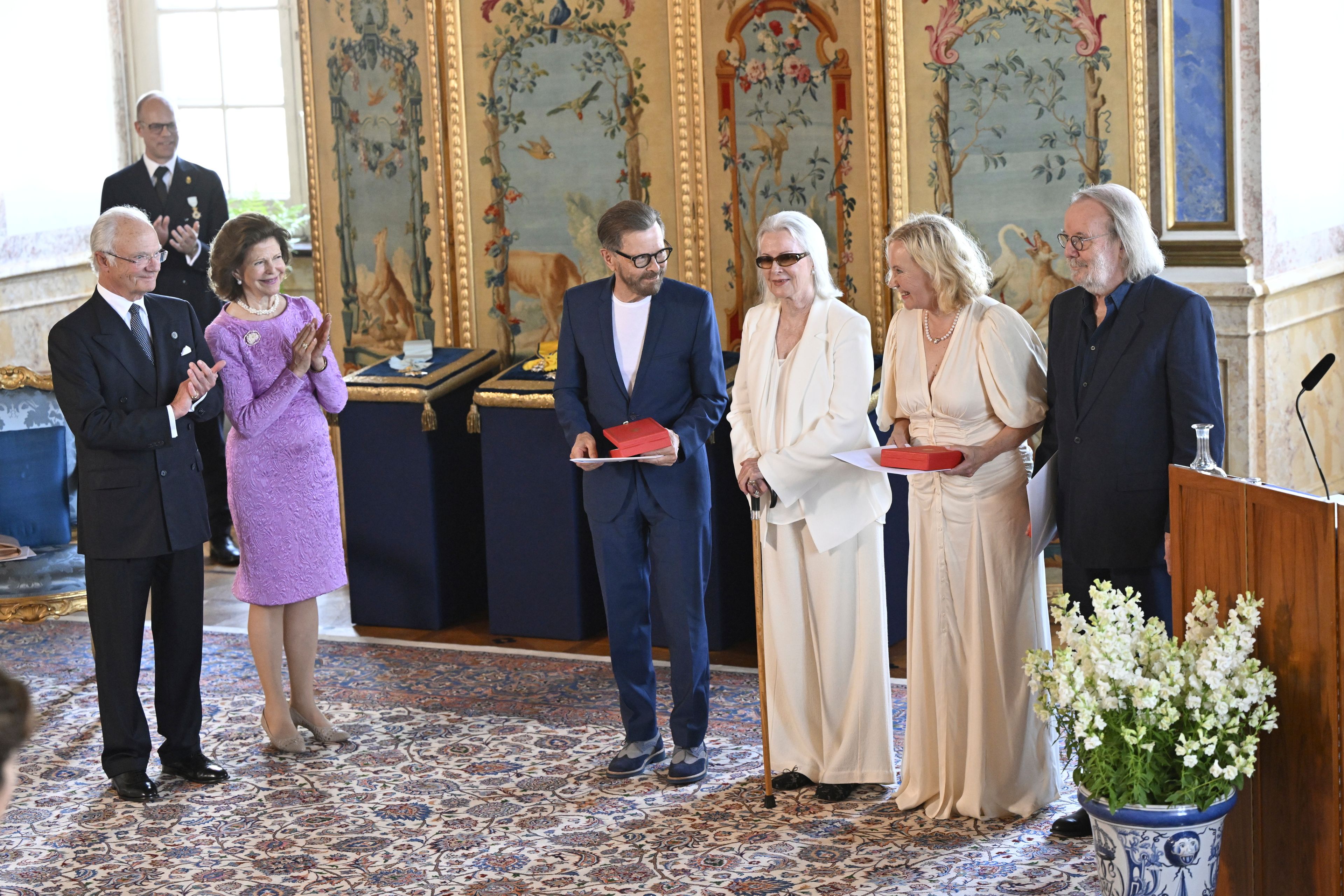 The music group ABBA with Björn Ulvaeus, Anni-Frid Lyngstad, Agnetha Fältskog and Benny Andersson will receive the Royal Vasa Order from Sweden's King Carl Gustaf and Queen Silvia at a ceremony at Stockholm Royal Palace on May 31 for outstanding contributions to Swedish and international music life.