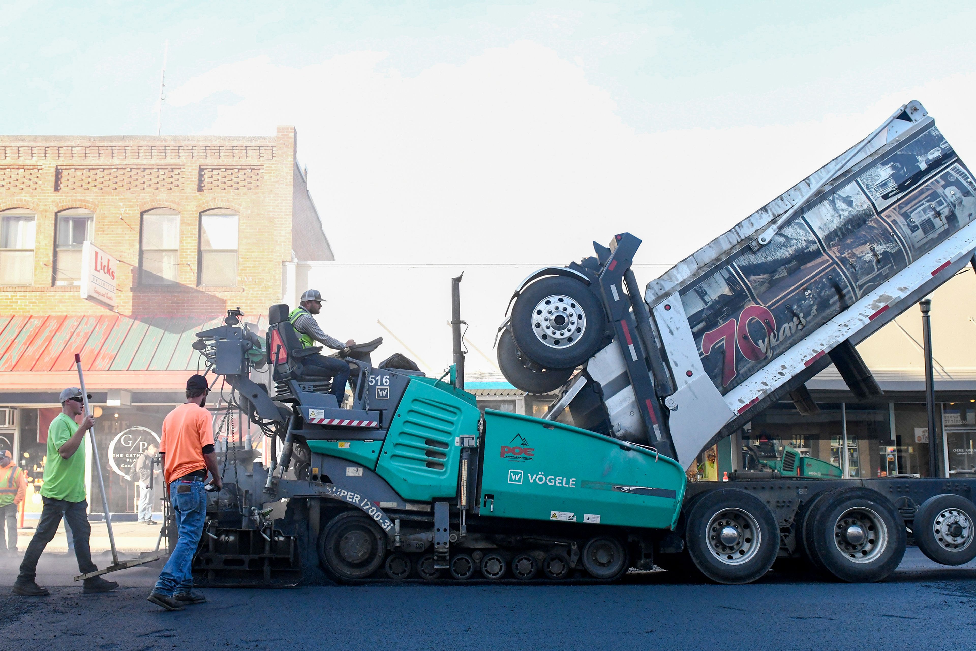 Smoke rises as asphalt is laid the week of Oct. 21 along Main Street in downtown Pullman.