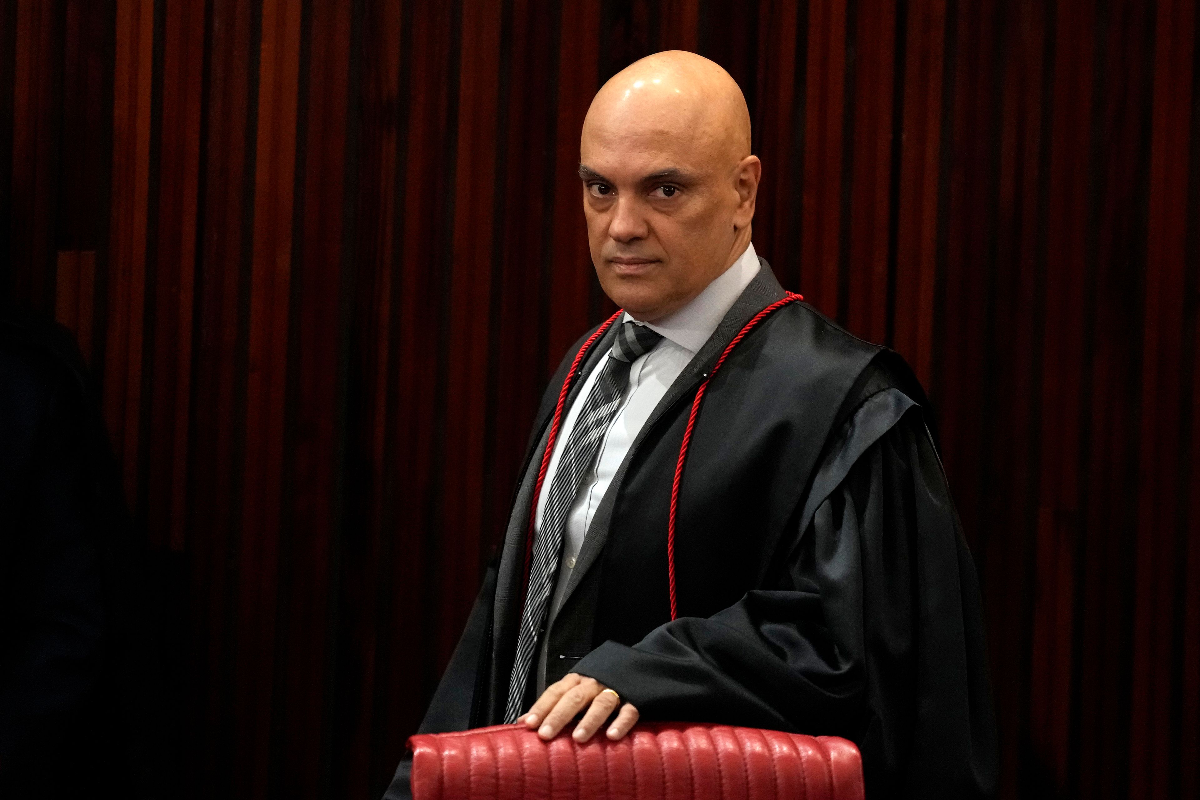 FILE - Brazilian Supreme Court Chief Justice Alexandre de Moraes arrives for a court hearing, in Brasilia, Brazil, June 22, 2023.