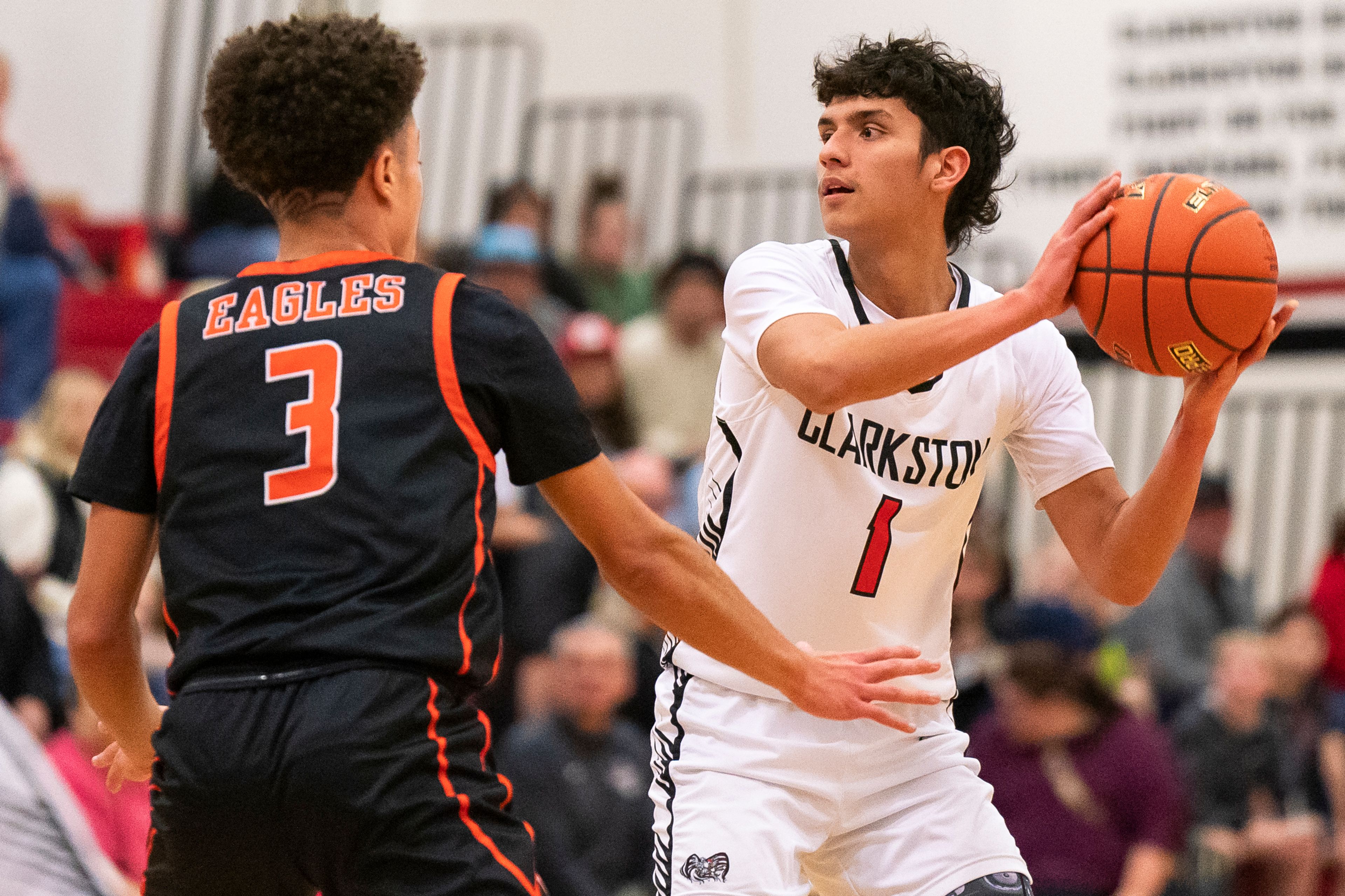 Clarkston’s Marcisio Noriega (1) looks to pass the ball during their game against West Valley on Tuesday at Clarkston High School.