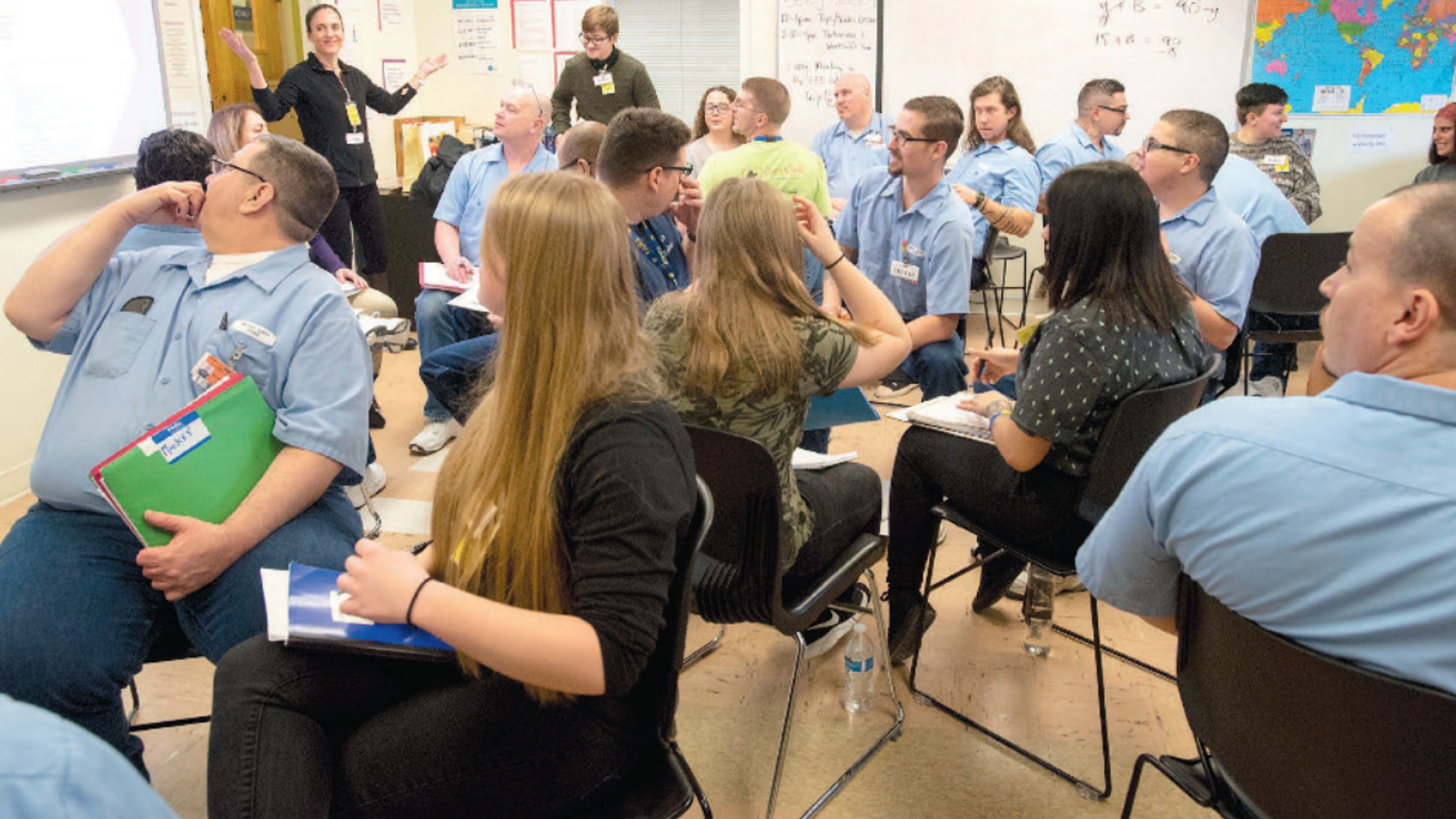 University of Idaho assistant professor Omi Hodwitz (top left) gives instructions to students in her Biology and Crime class.