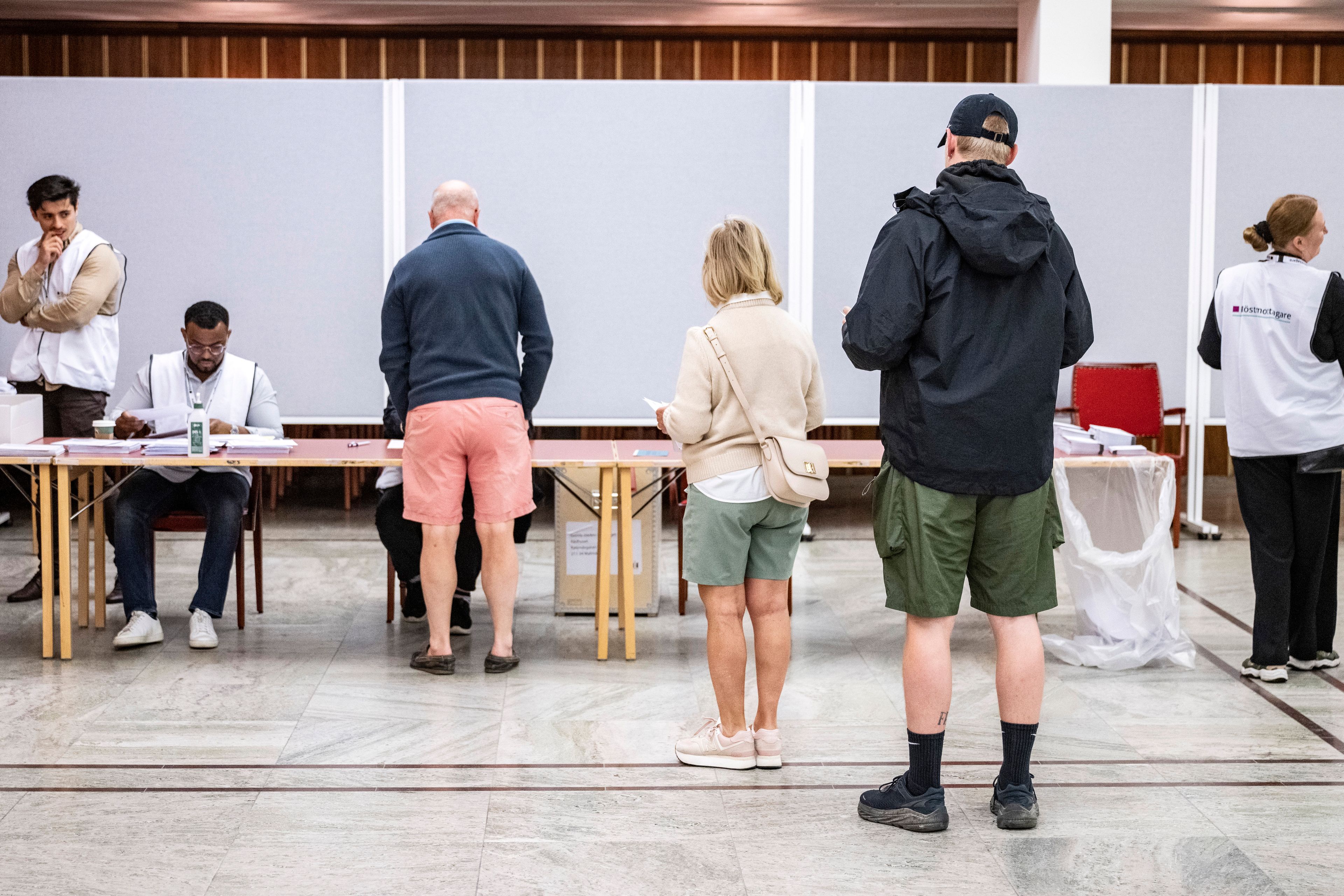 People vote during the European Parliament election at a polling station in Malmo, Sweden, on Sunday June 9, 2024.