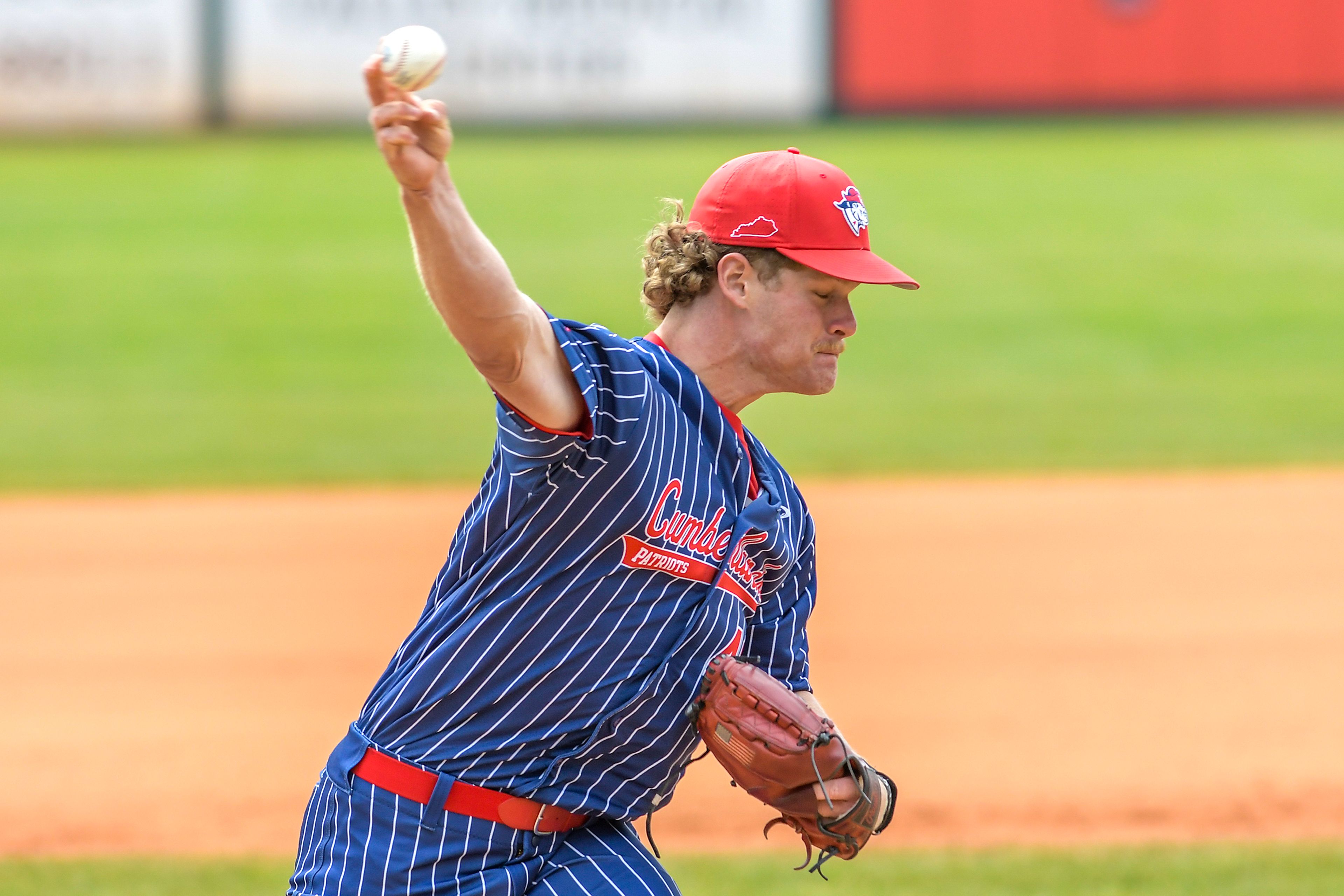 Cumberlands pitcher Chipper Korbacher throws a pitch against William Carey in an inning of game 6 of the NAIA World Series at Harris Field on Saturday in Lewiston.