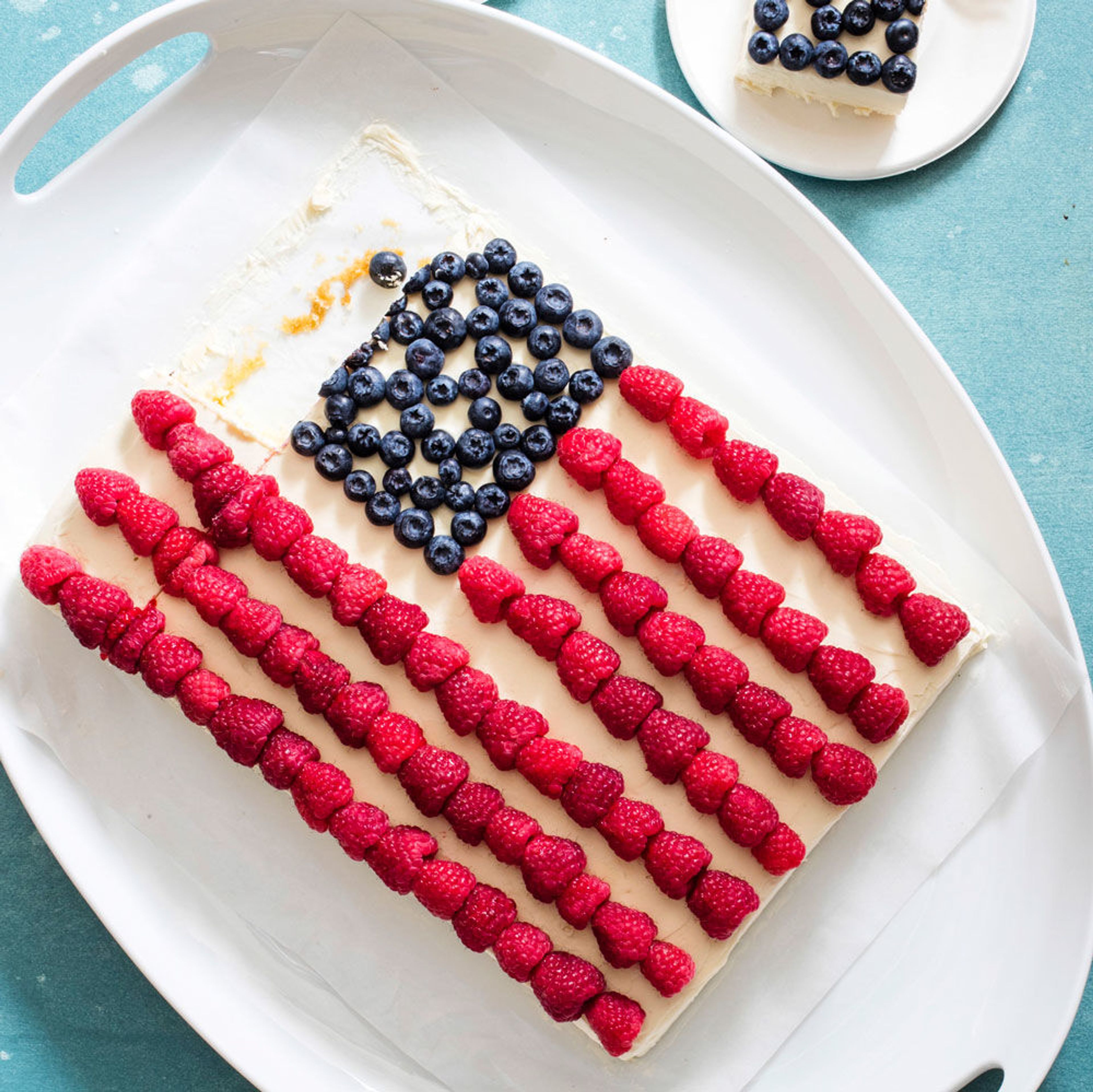 This United States Flag Cake may be found in the cookbook “The Perfect Cake.”