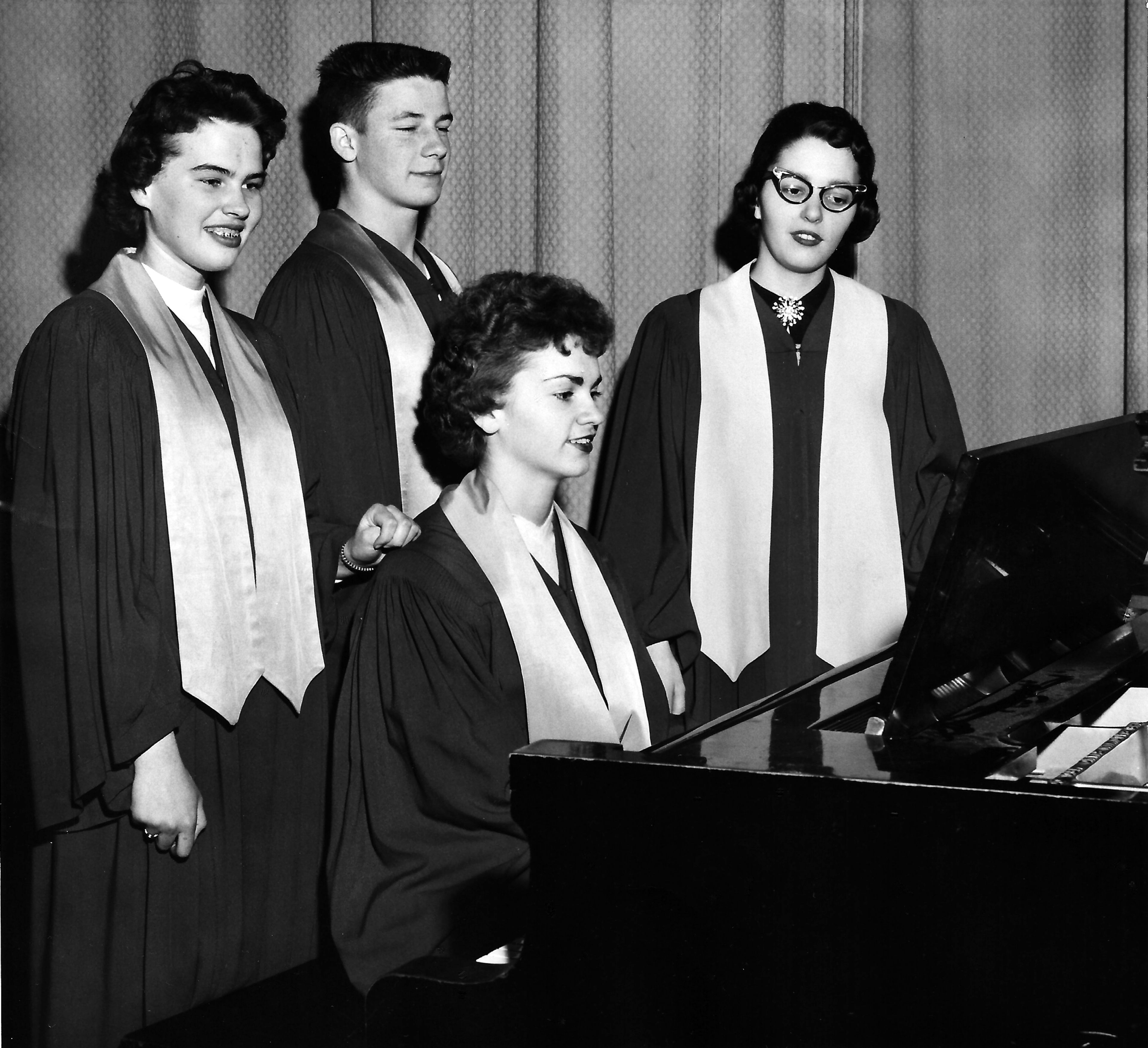 Four Lewiston High School seniors gather around the piano in this photo published in the March 23, 1958, Lewiston Tribune. The four were to be accompanists for the high school vocalists' seventh annual Spring Concert set for March 28. They are, standing from left, Jean Riggers, Ron Barton and Pat Carpenter. Sandra Flomer is seated at the piano. The concert was to include 22 songs sung by about 150 members of the a cappella choir, treble choir, mixed ensemble and the mixed quartet. The program was to include a mixture of classic and sacred songs as well as some in a lighter vein, including "Little Brown Jug," "My Coney Island Baby" and "Catch a Falling Star." Readers who would like to share their historical photos (20 years or older) from throughout the region may do so by emailing them to blasts@lmtribune.com or submitting them to: Blast from the Past, P.O. Box 957, Lewiston, ID 83501. Questions? Call Jeanne M. DePaul at (208) 848-2221.