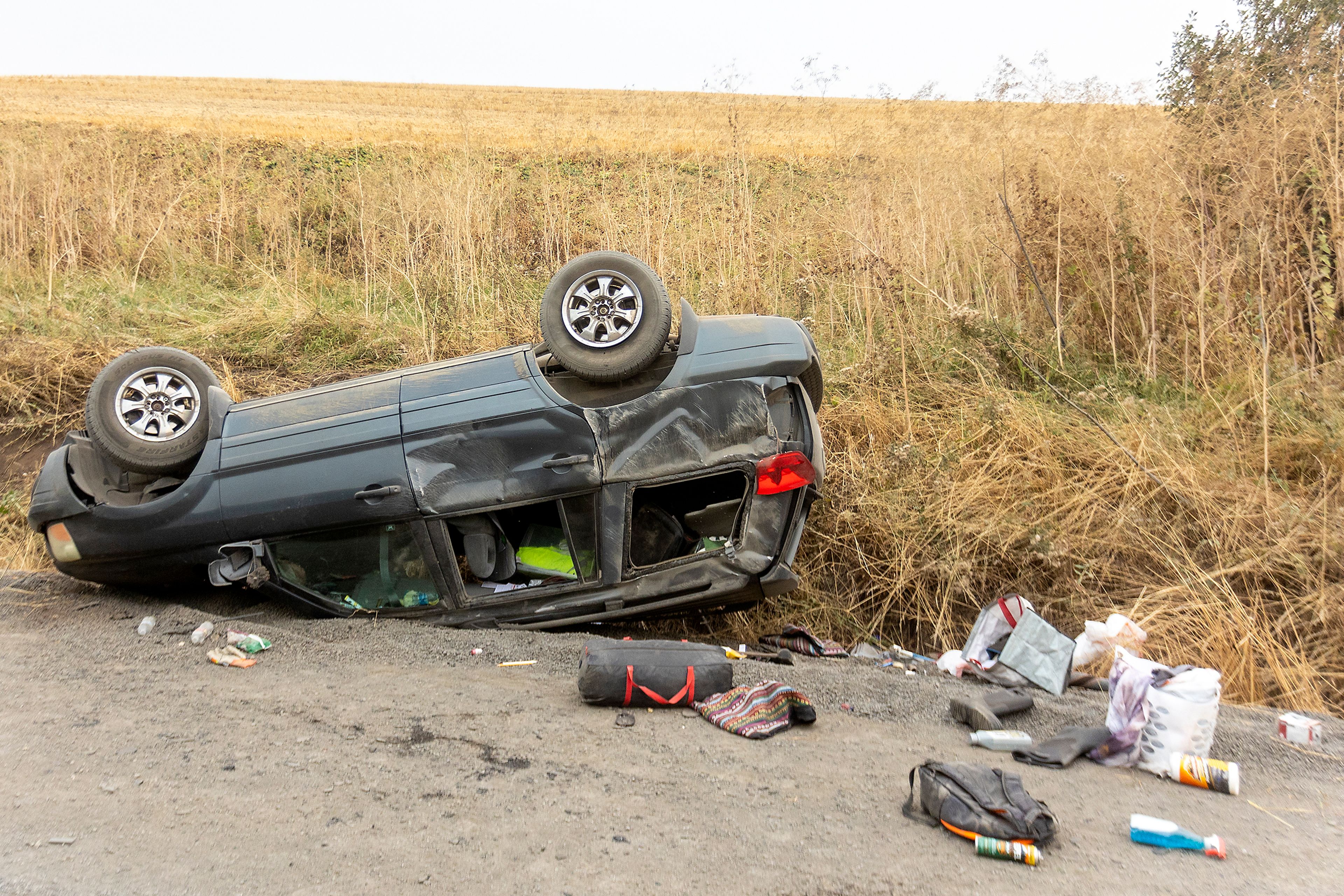 A vehicle is seen Monday after a rollover accident on South Tom Beall Road east of Lapwai. There were no injuries in the accident.