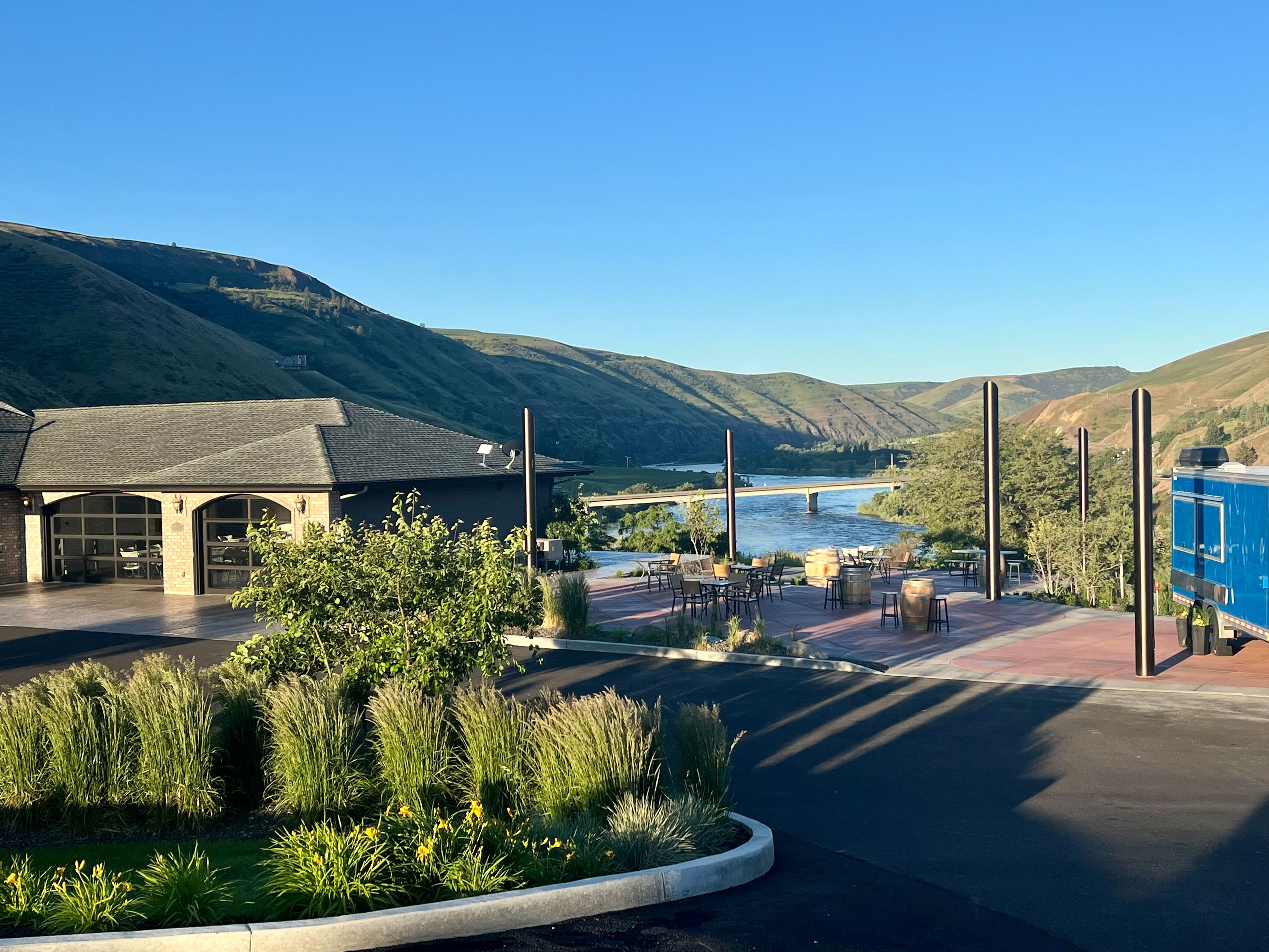 A recently constructed patio offers a view of the Clearwater River at Rivaura Estate Vineyards & Winery at Juliaetta. Grapes raised at this location are used to make Rivaura's wines.