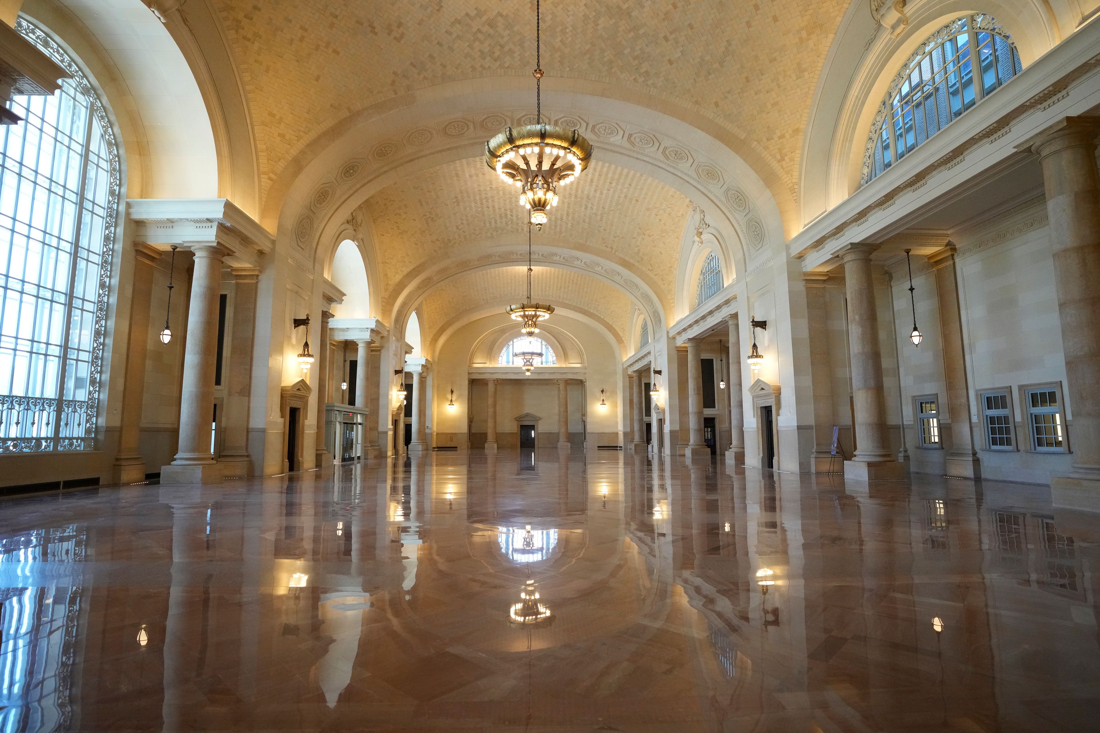 The interior of the Michigan Central Station is seen, Monday, May 13, 2024 in Detroit. A once hulking scavenger-ravaged monolith that symbolized Detroit's decline reopens this week after a massive six-year multimillion dollar renovation by Ford Motor Co., which restored the Michigan Central Station to its past grandeur with a focus squarely on the future of mobility.