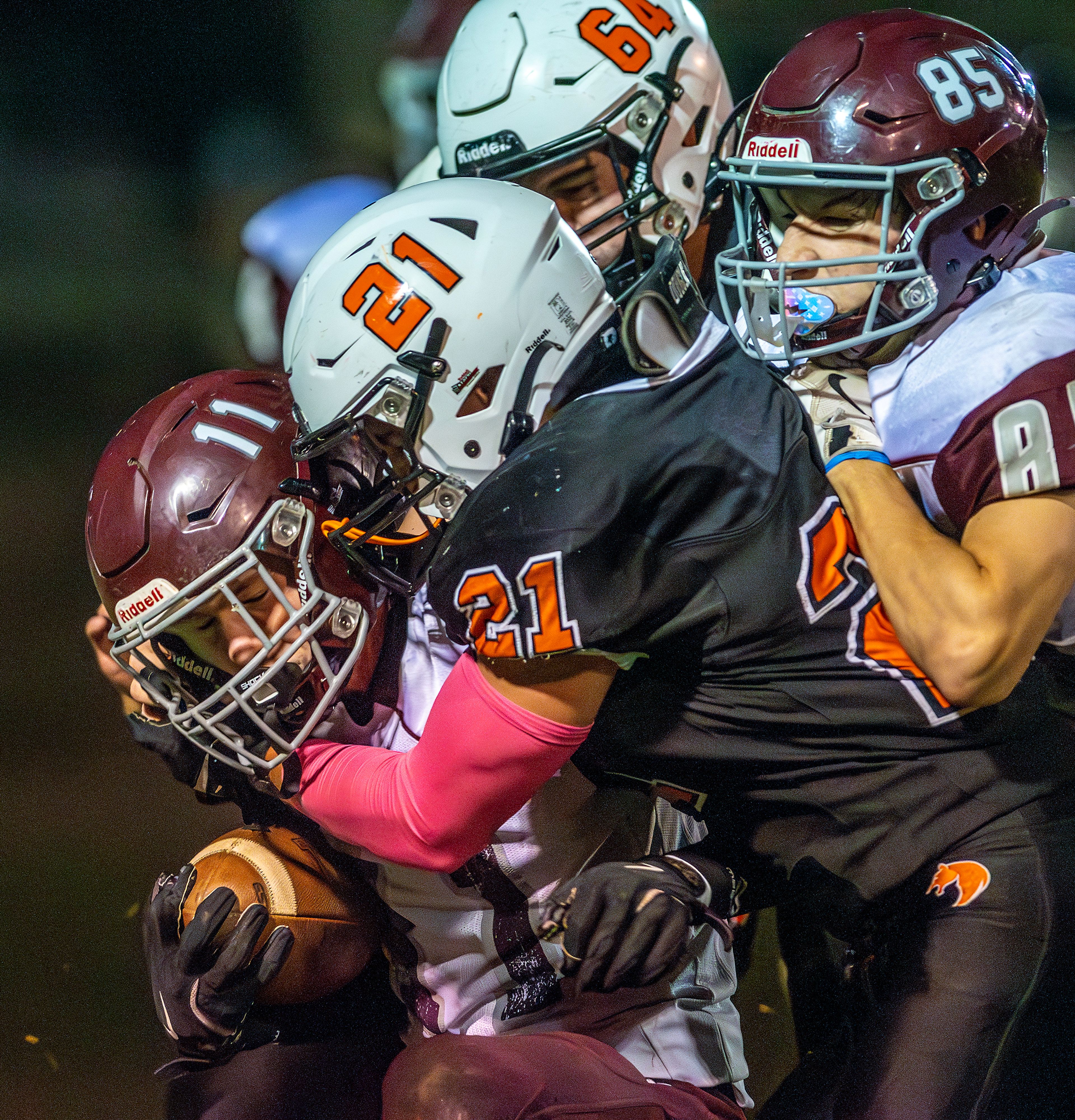 Asotin running back Colt Kelley tackles Reardan�s Zander Thornton during a Northeast 2B League game Friday in Asotin.,