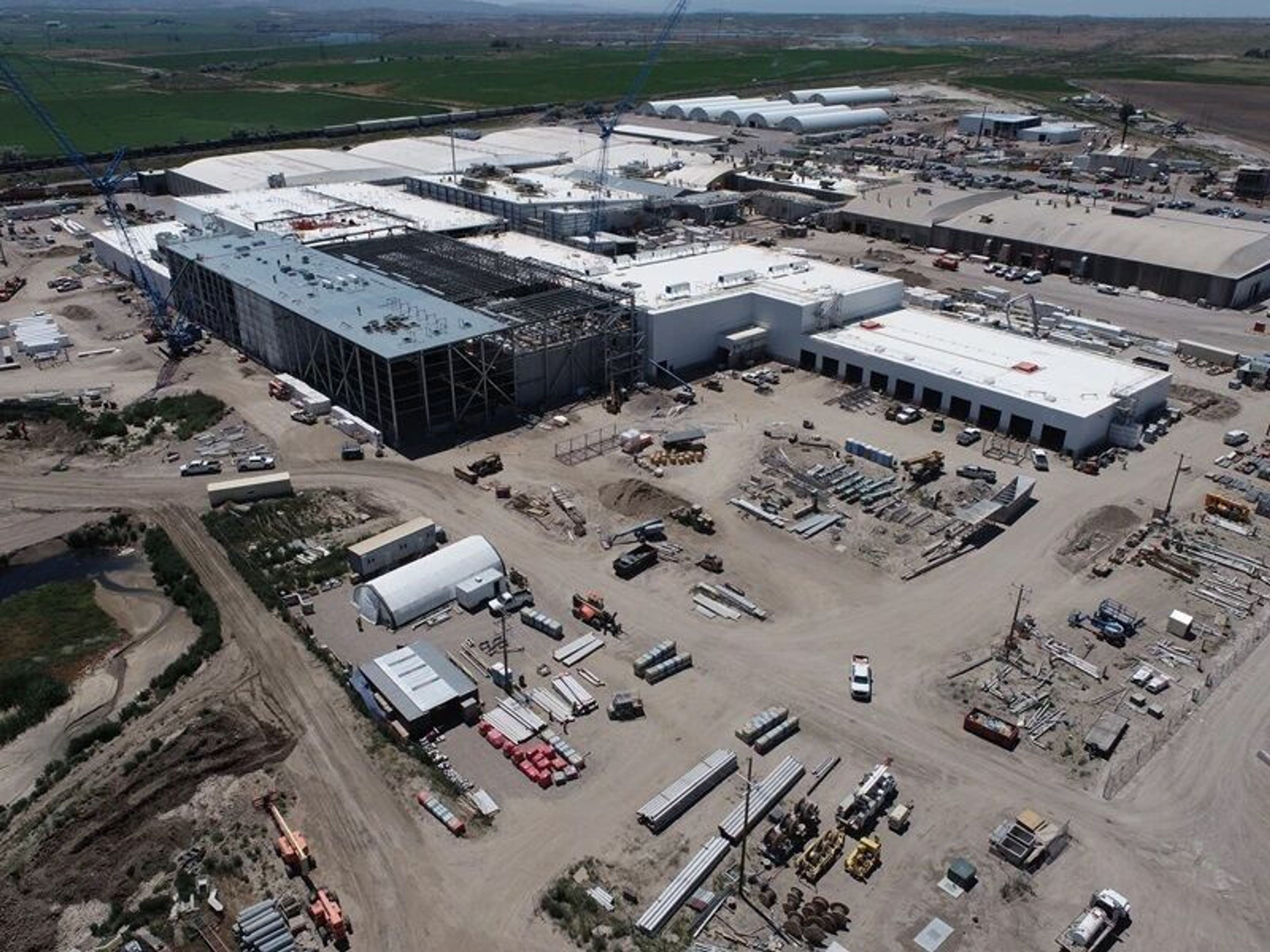 An aerial view of the $415 million expansion project currently underway at Lamb Weston’s facility in American Falls, Idaho.