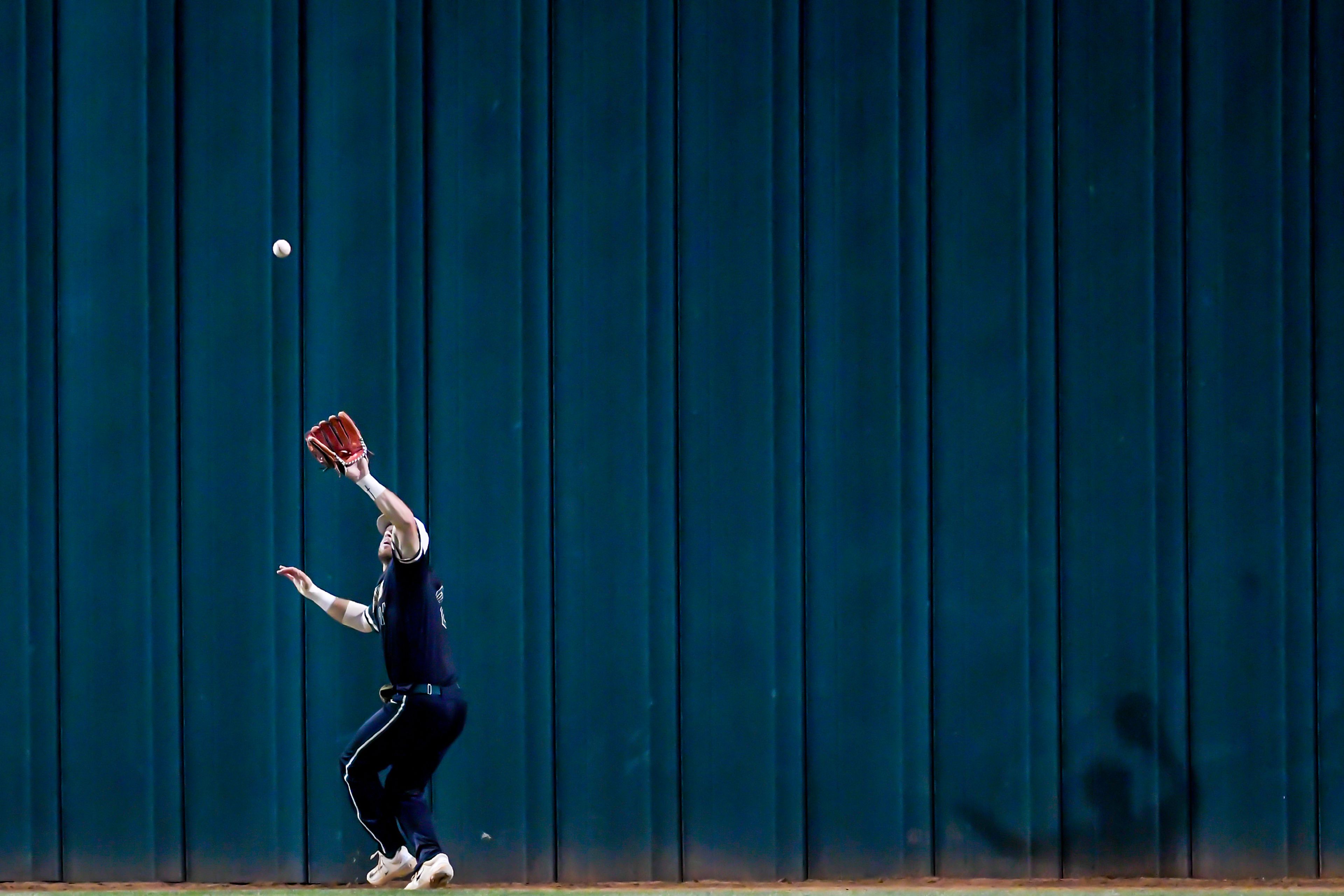 Georgia Gwinnett center fielder Ajay Sczepkowski makes a catch against Tennessee Wesleyan in Game 12 of the NAIA World Series at Harris Field Monday in Lewiston.