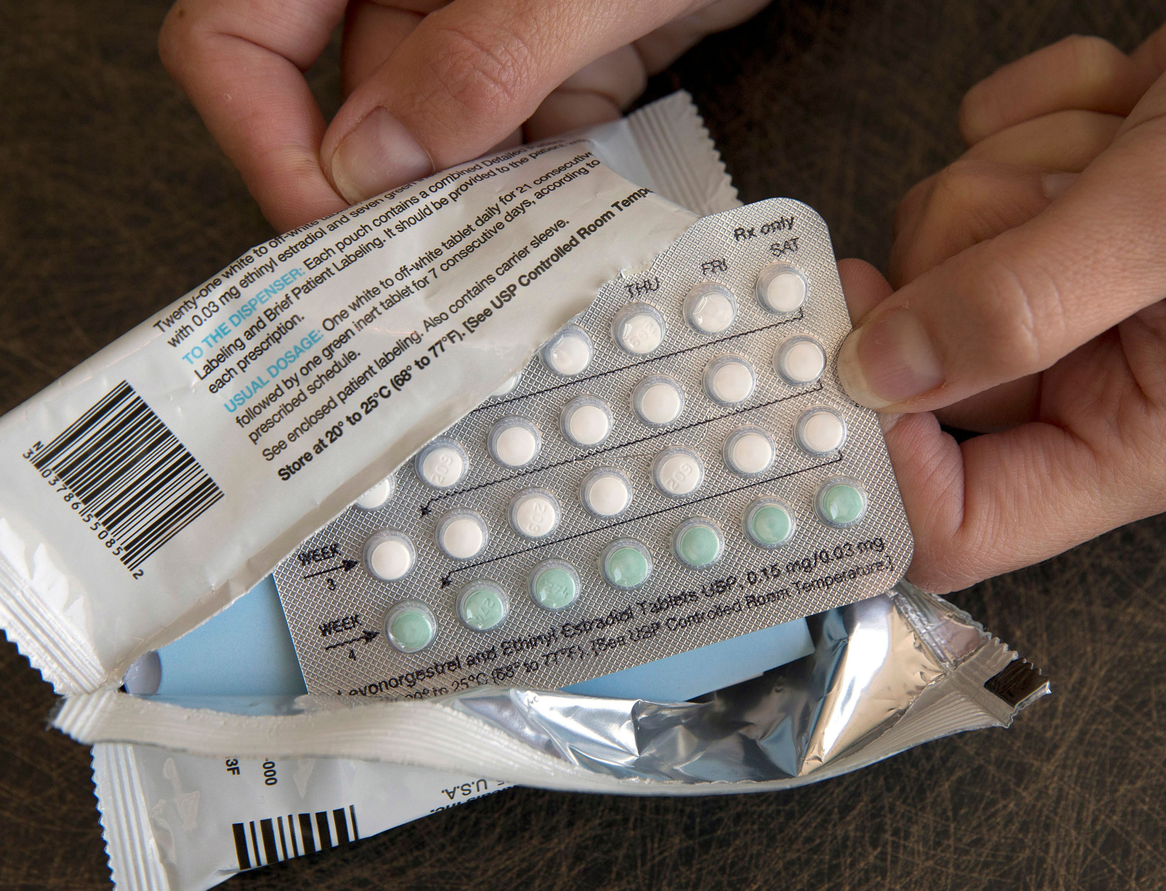 FILE - A one-month dosage of hormonal birth control pills is displayed in Sacramento, Calif., Aug. 26, 2016. (AP Photo/Rich Pedroncelli, File)