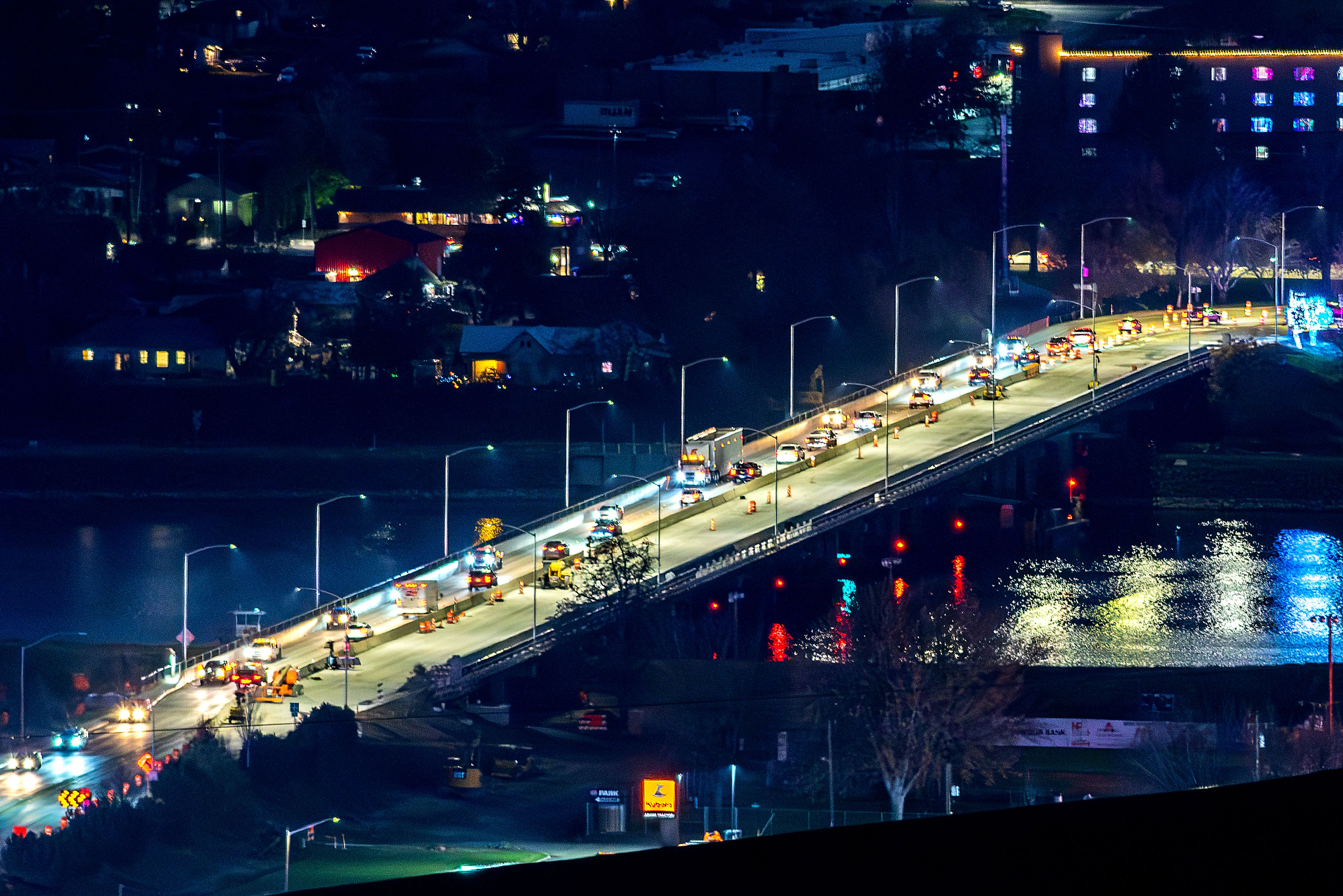 Traffic crosses the Memorial Bridge Monday in Lewiston.