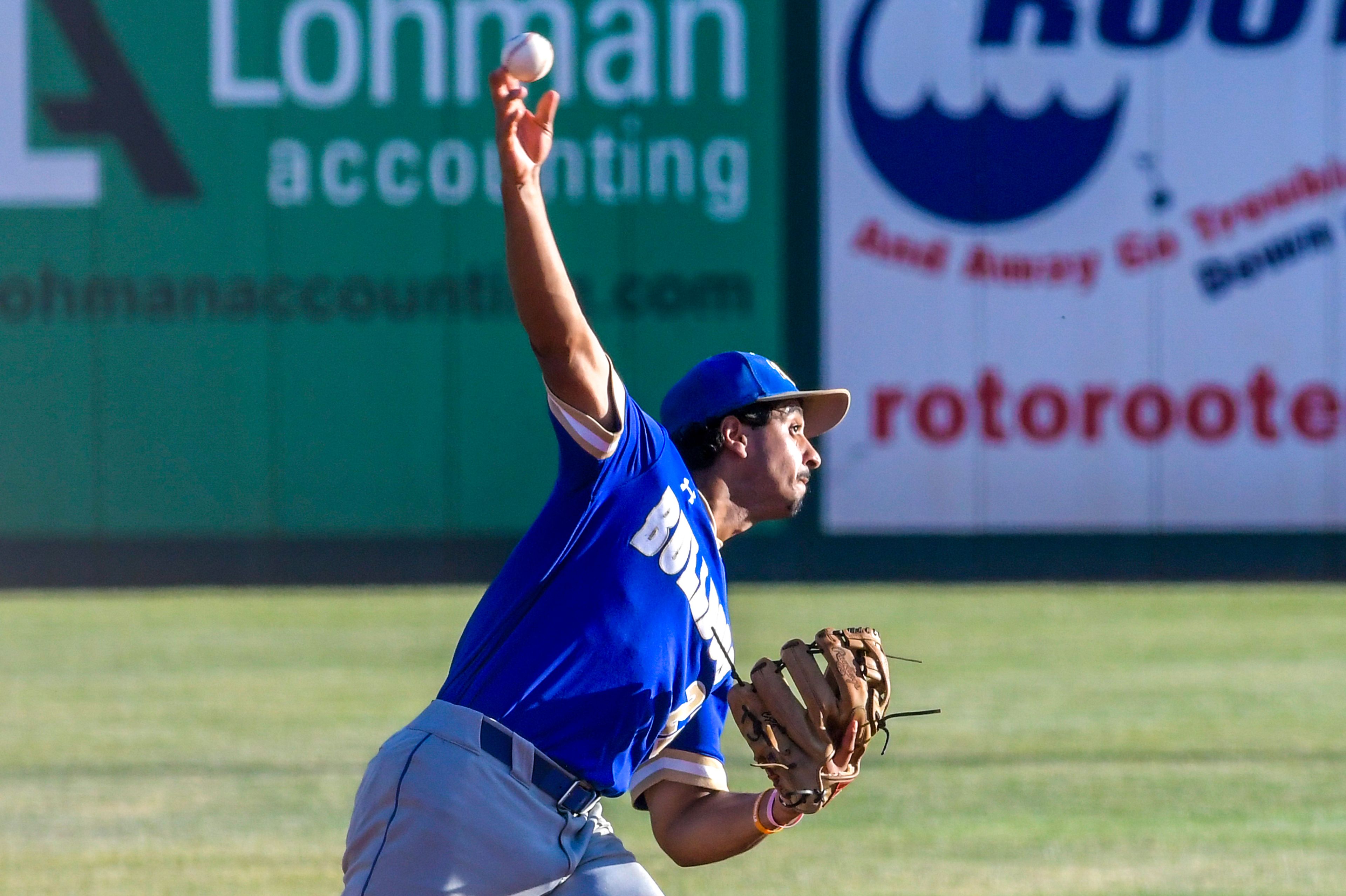 Tennessee Wesleyan shortstop Marco Martinez throws to first base against Hope International in Game 19 of the NAIA World Series at Harris Field Friday in Lewiston.