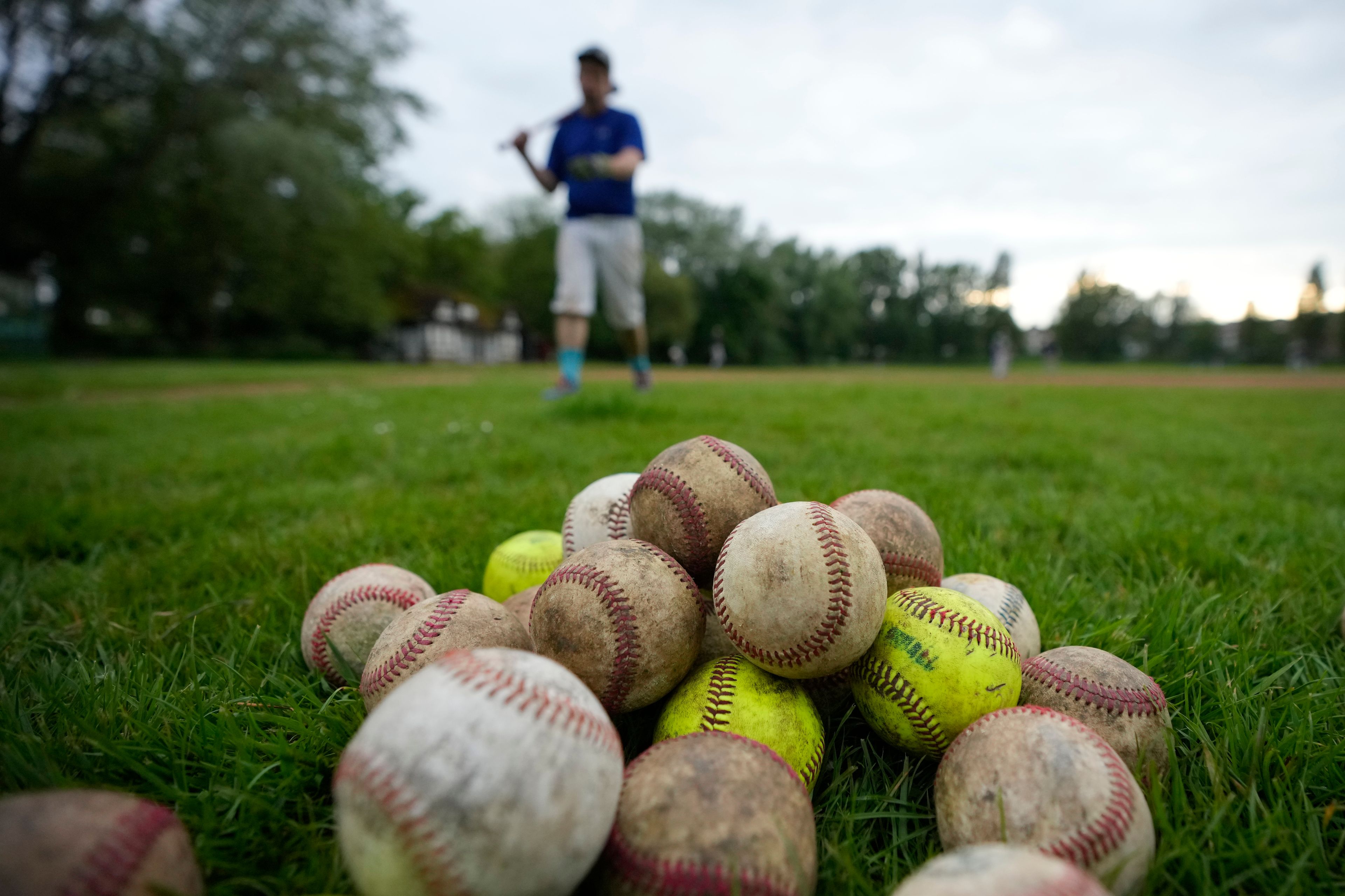 A member of the UK baseball team London Mets practices during a training session at the Finsbury Park in London, Thursday, May 16, 2024. Baseball at the highest club level in Britain is competitive. Teams are mélange of locals and expats some with college and minor league experience.