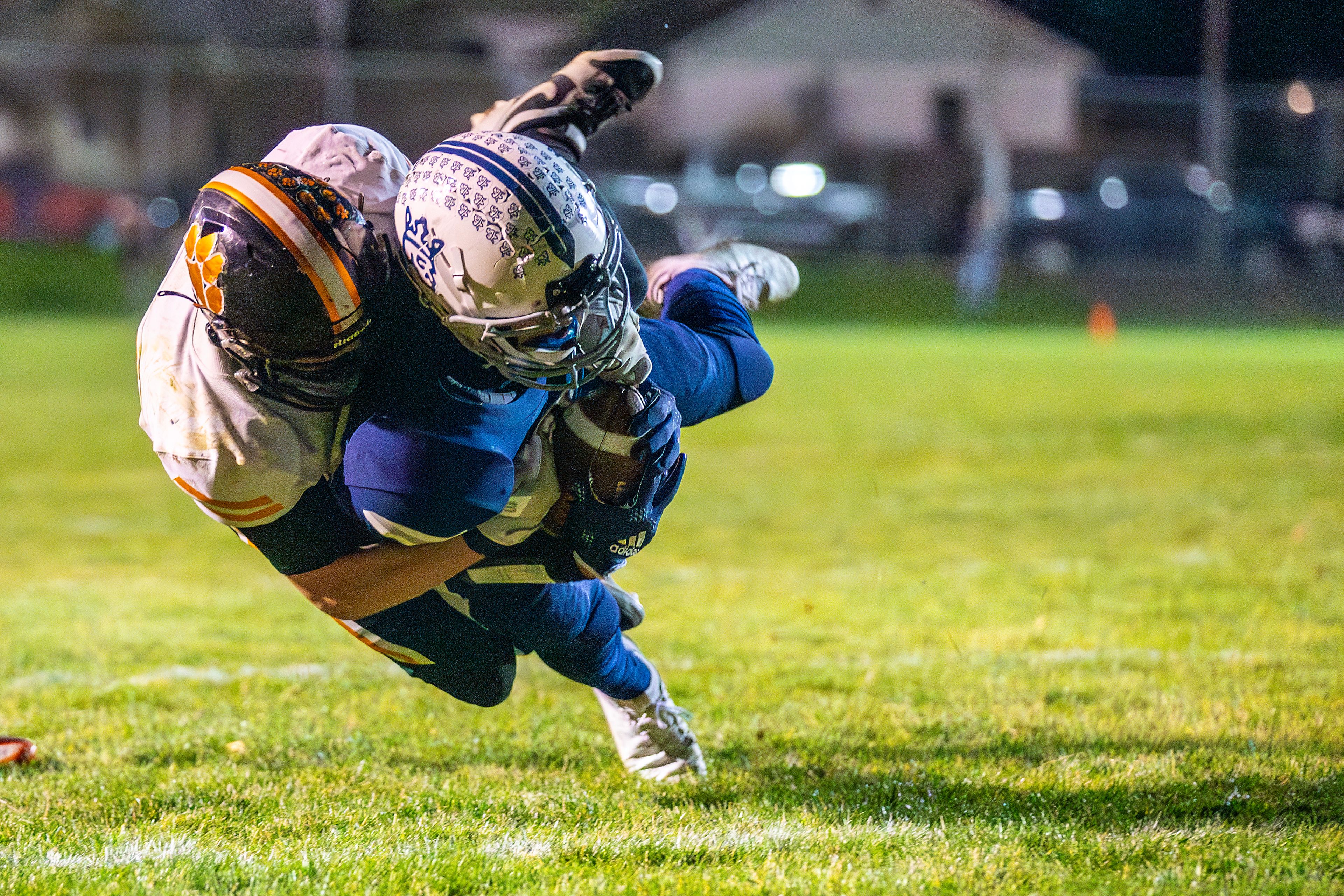 Logos wide receiver Ryan Daniels gets across the line for a touchdown against Kendrick in a semifinal game of the Idaho State Football Class 2A Championships Friday at Bengal Field in Lewiston.