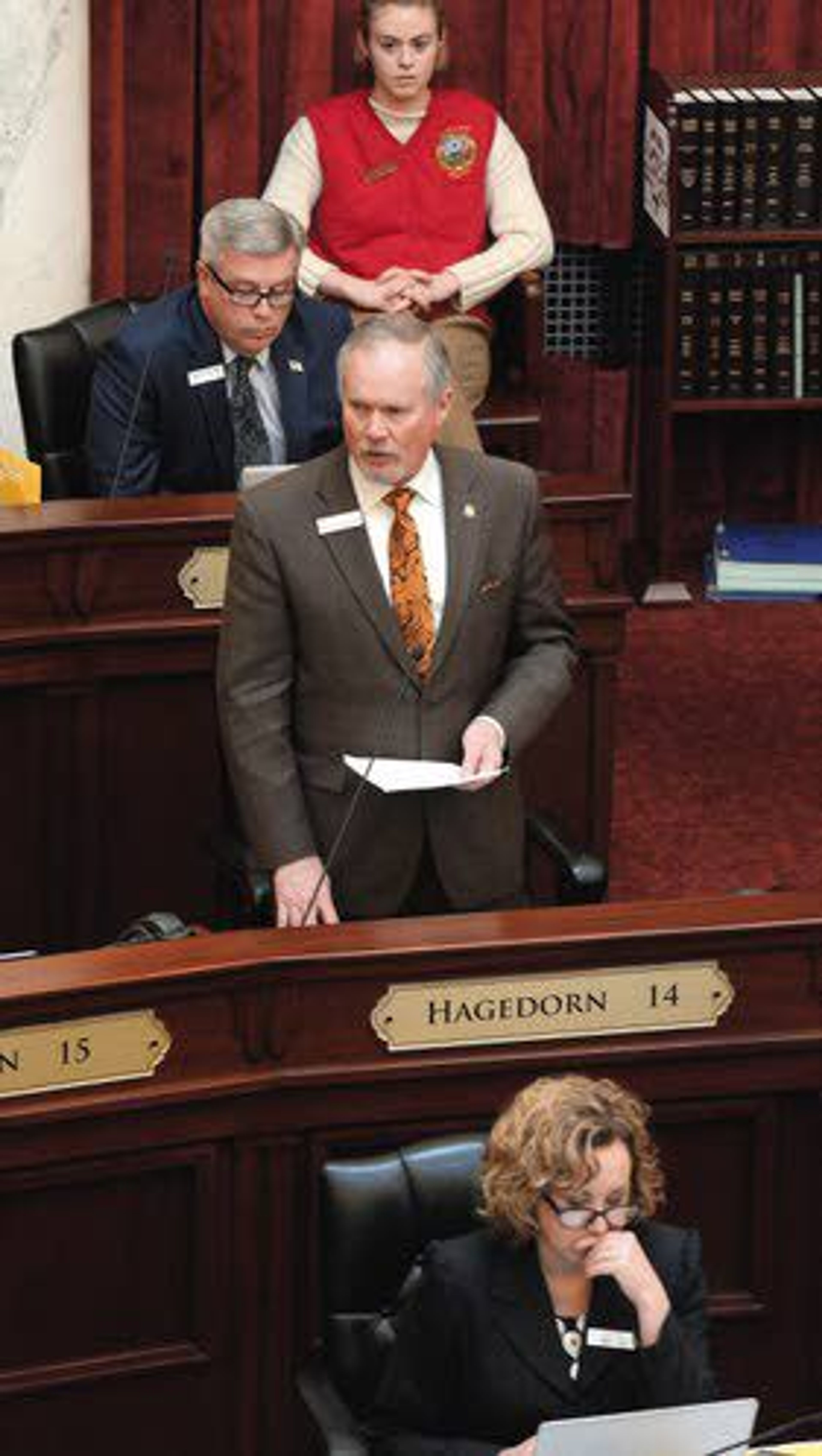 Sen. Marv Hagedorn, R-Meridian, starts the debate on Senate Concurrent Resolution 108 on Wednesday on the Senate floor in Boise.