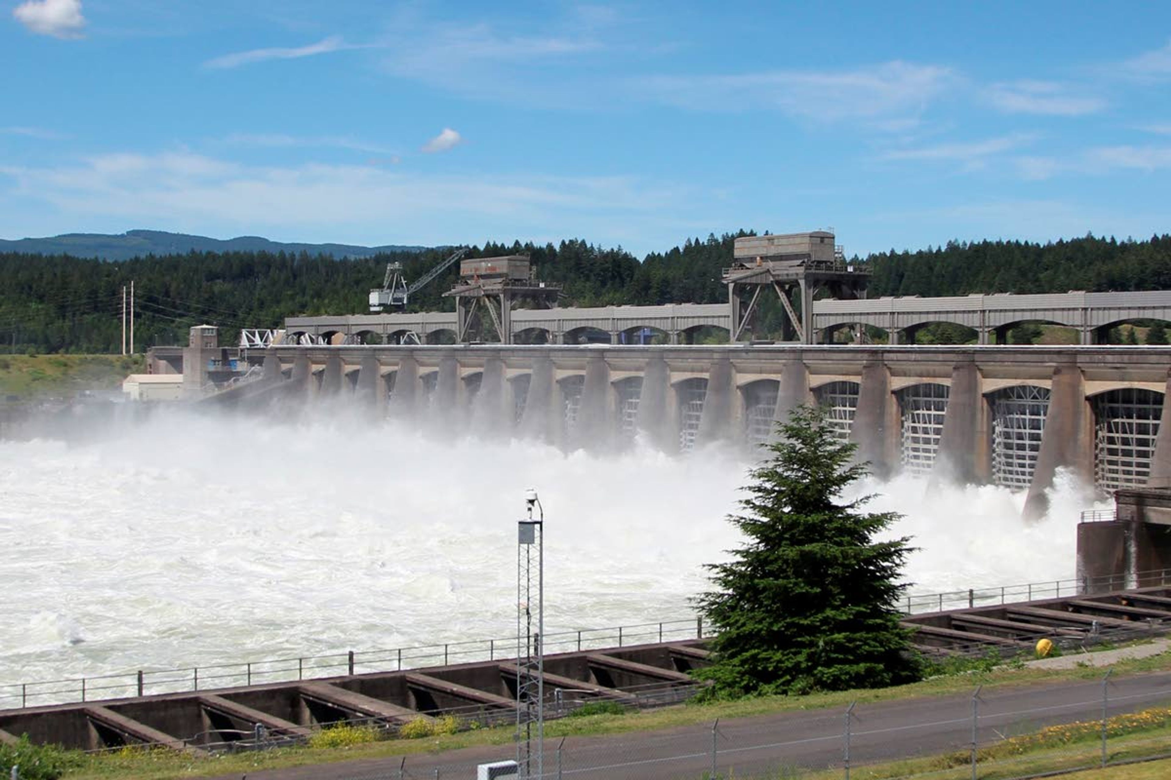 In this June 27, 2012, file photo, water flows through the Bonneville Dam near Cascade, Ore.