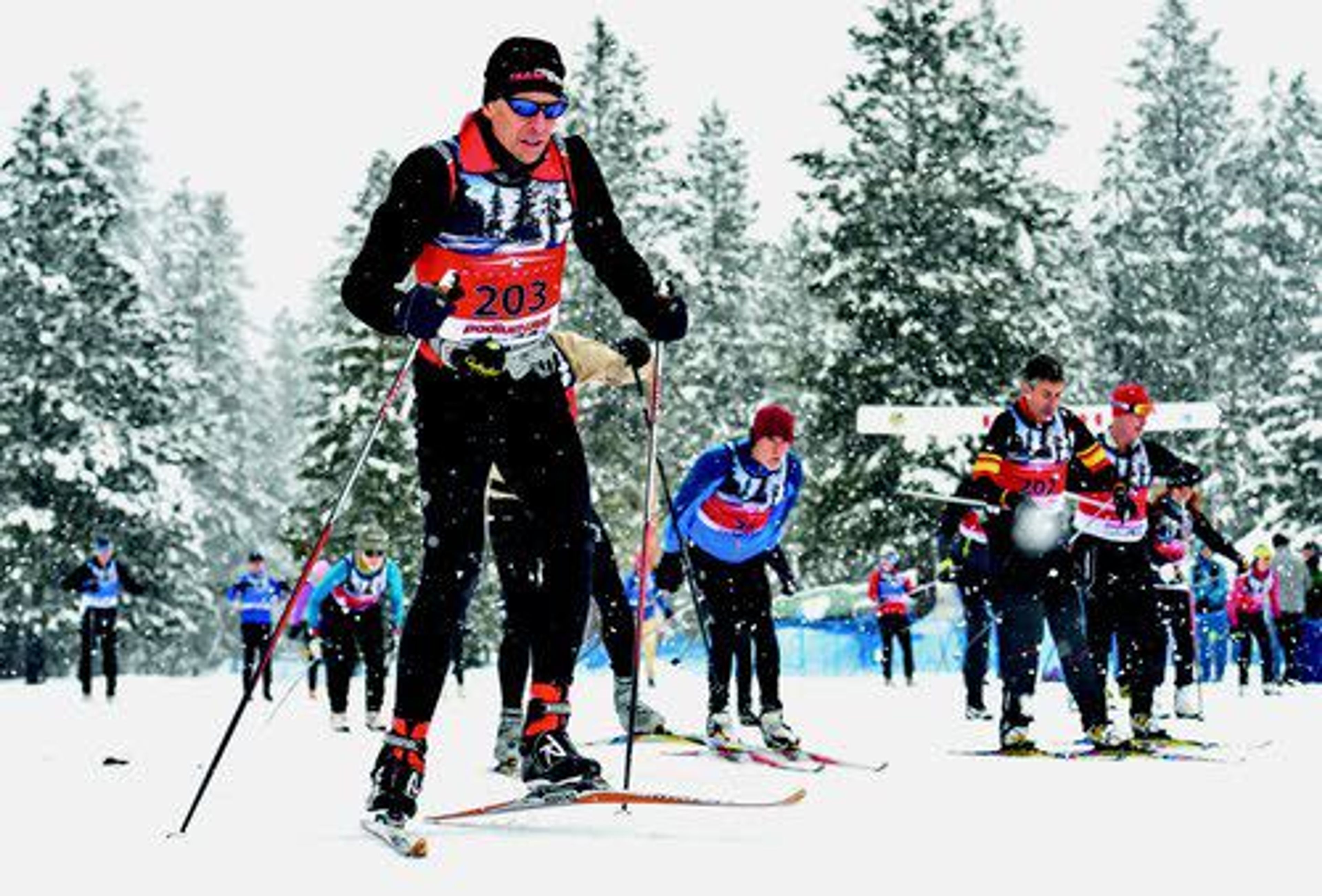 Nordic racers skate, kick, and pole during the 2016 McCall Re-Mastered race at Ponderosa State Park.