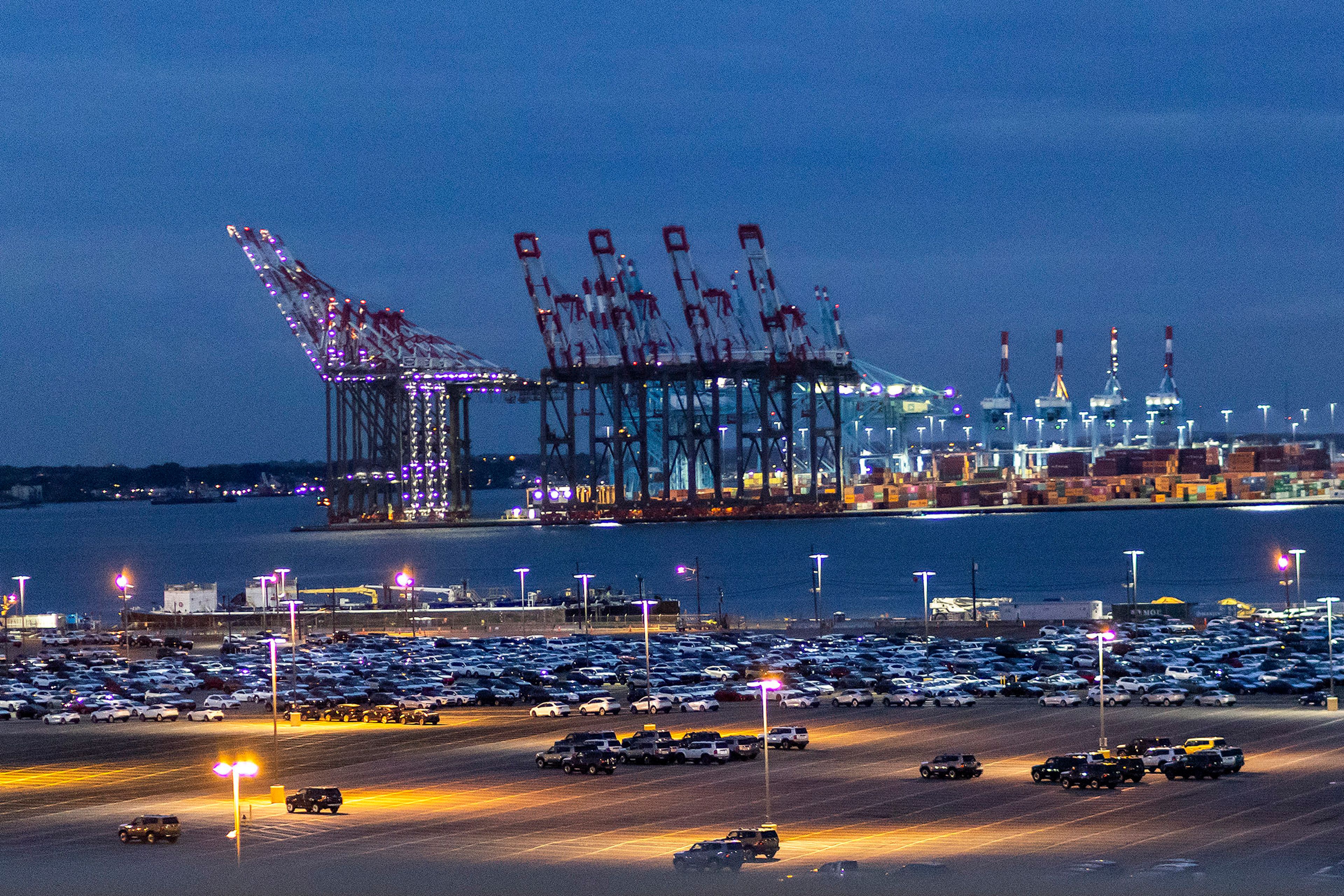 Cranes and shipping containers are seen at Port Newark during a port strike, Tuesday, Oct. 1, 2024, in Bayonne. (AP Photo/Eduardo Munoz Alvarez)