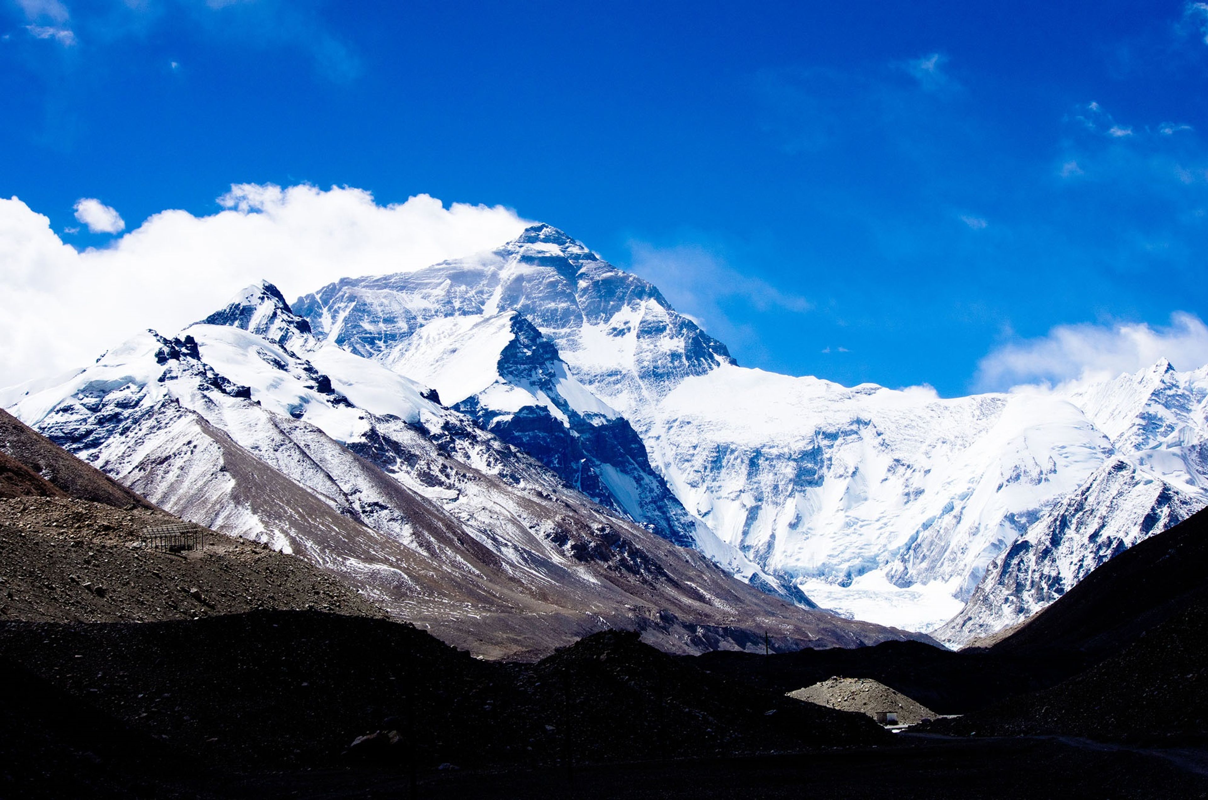 The north face of Mount Everest from Mount Everest Base Camp in Tibet, China. 