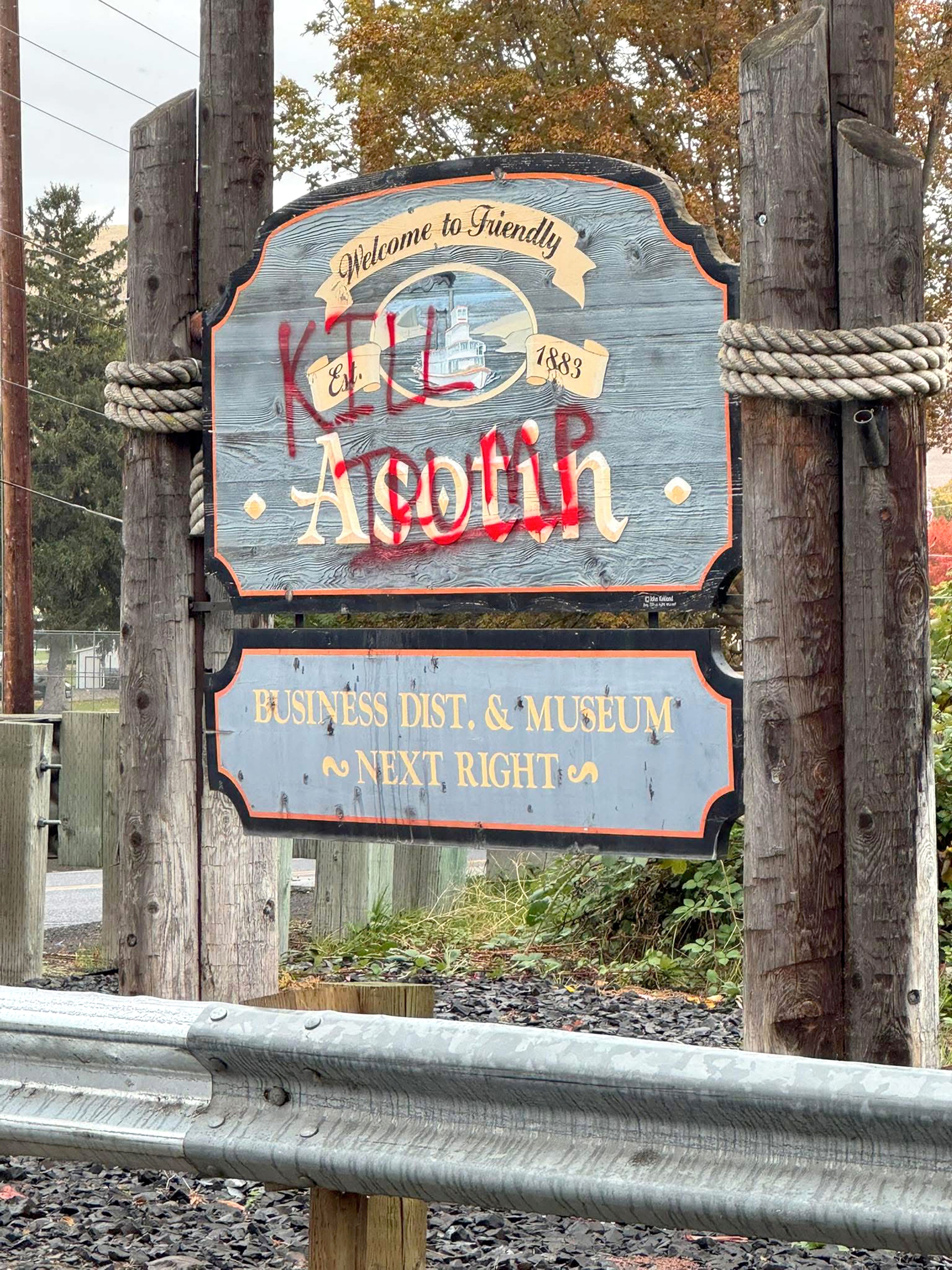 Daytime vandals tag Asotin welcome sign with ‘Kill Trump’