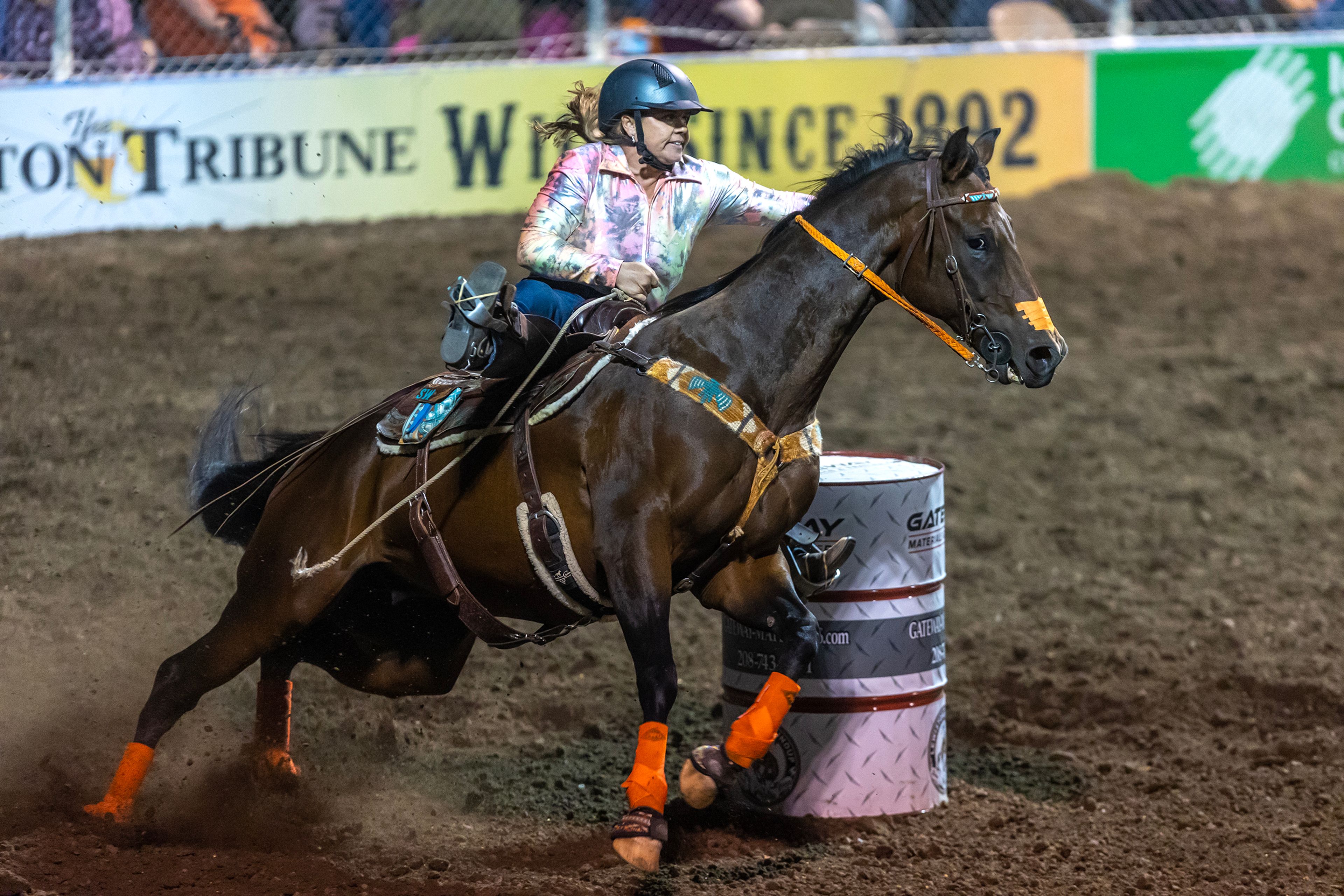 Shawnee Watenpaugh, of Asotin, competes in the barrel race on night 3 Friday at the Lewiston Roundup.