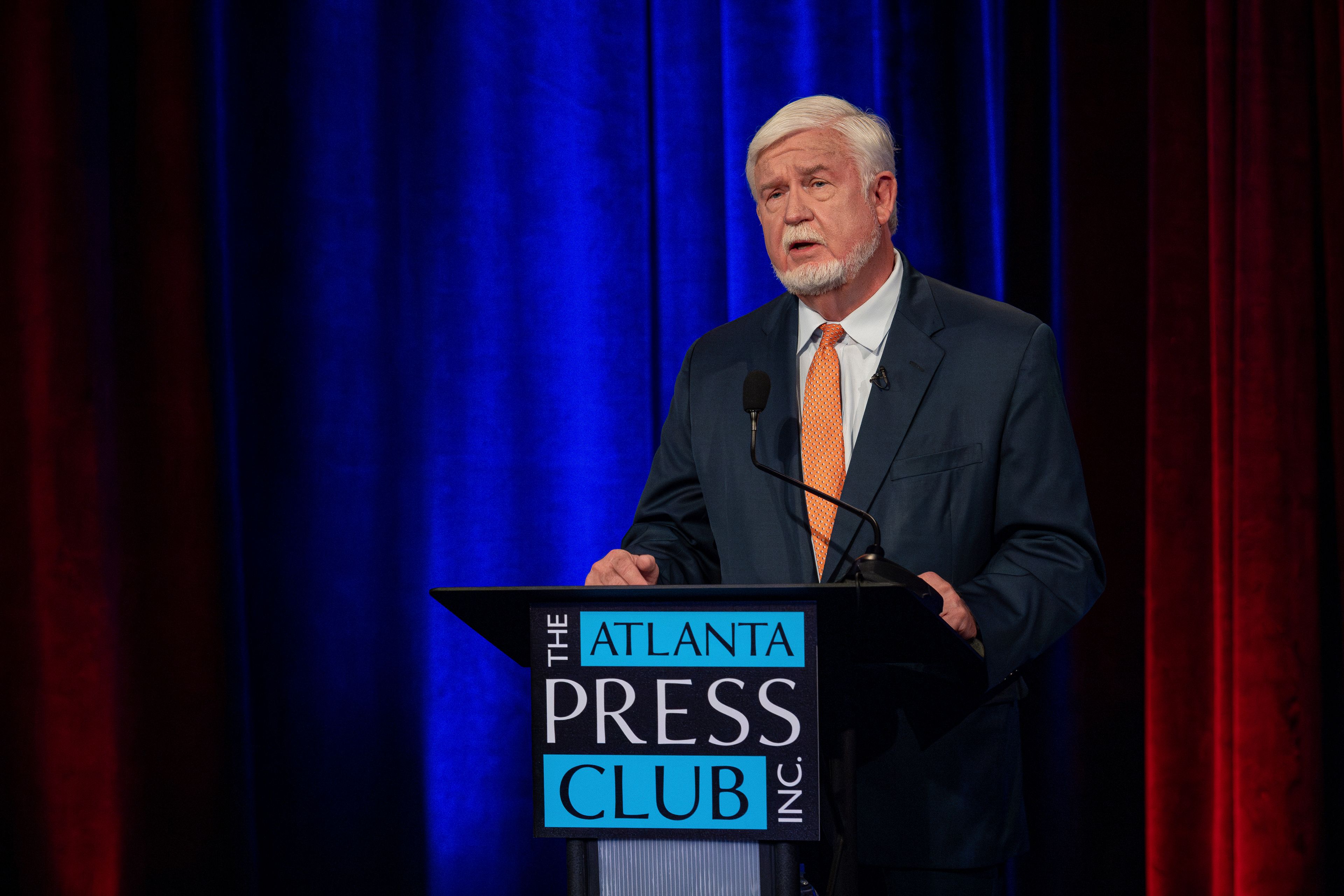 Georgia Republican Wayne Johnson speaks during a debate sponsored by the Atlanta Press Club with Republican Chuck Hand on Sunday, June 9, 2024, in Atlanta. Both candidates for Georgia's 2nd Congressional District are competing in a June 18 runoff for the GOP nomination.